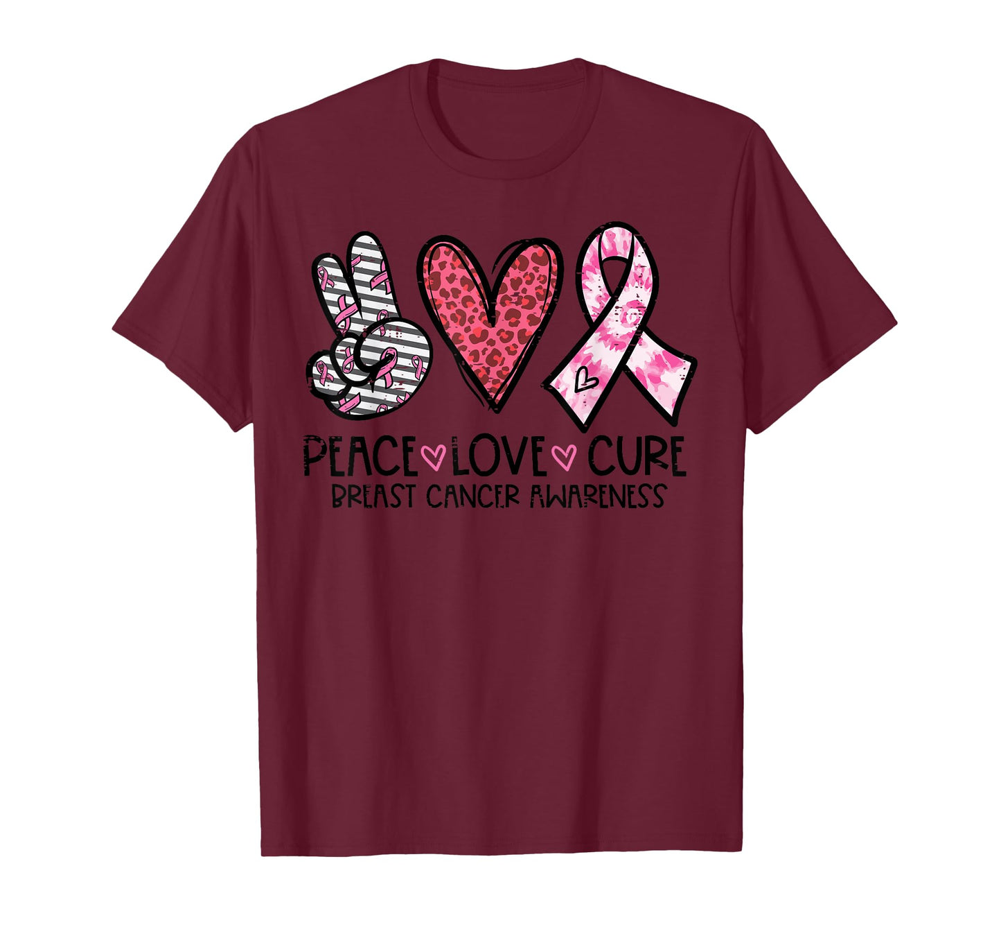 Breast Cancer Peace Love Cure Awareness Ribbon Women Men Kid T-Shirt