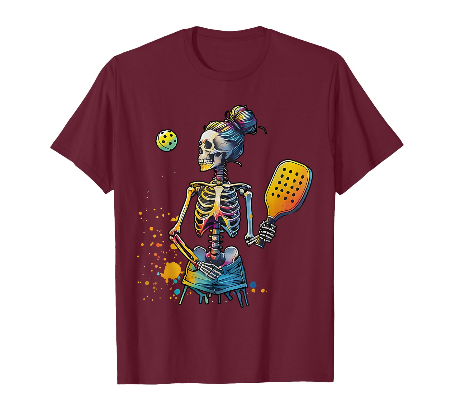 Skeleton Pickleball Mom Player Funny Colorful Sports Team T-Shirt