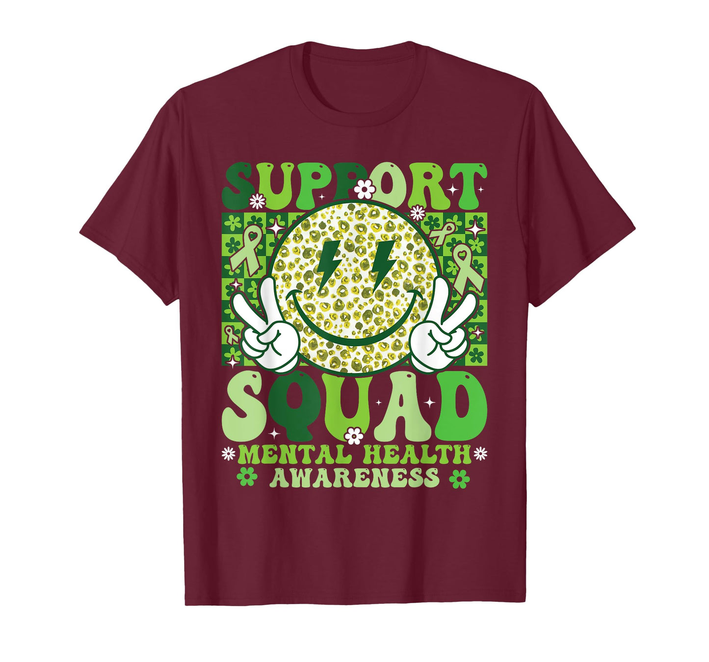 Support Squad Mental Health Awareness Month Smile Face Green T-Shirt