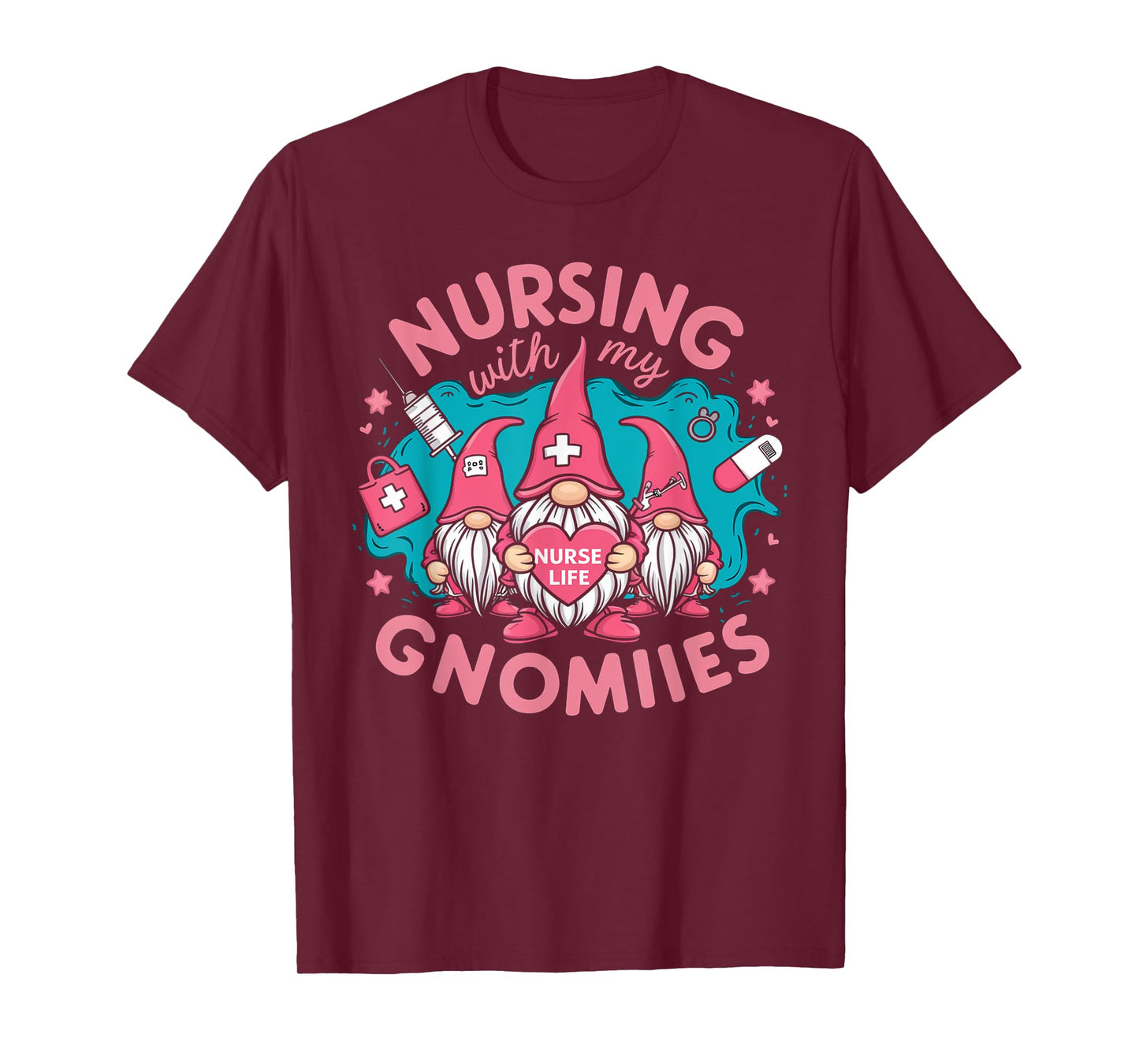 Cute Nursing With My Gnomies Gnome Nurse Life Valentines Day T-Shirt