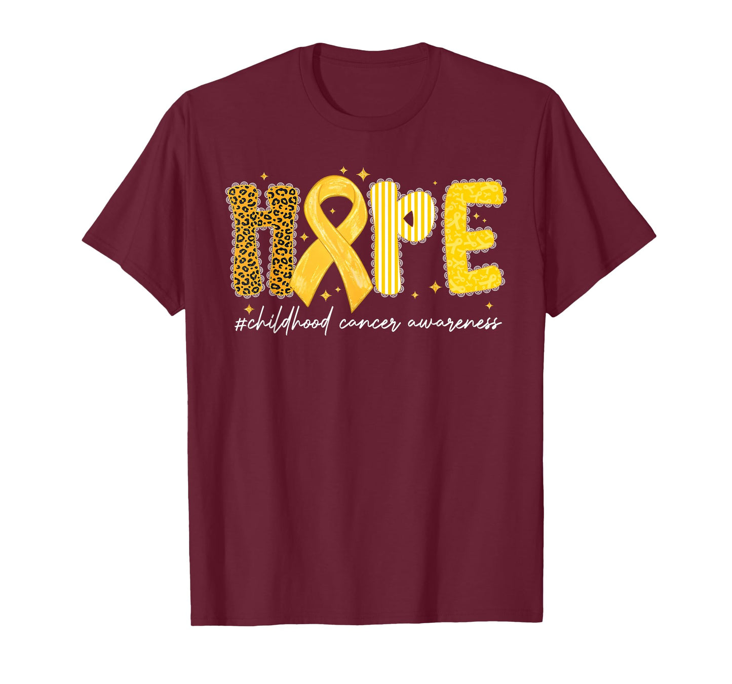Leopard Hope Gold Ribbon Childhood Cancer Awareness T-Shirt