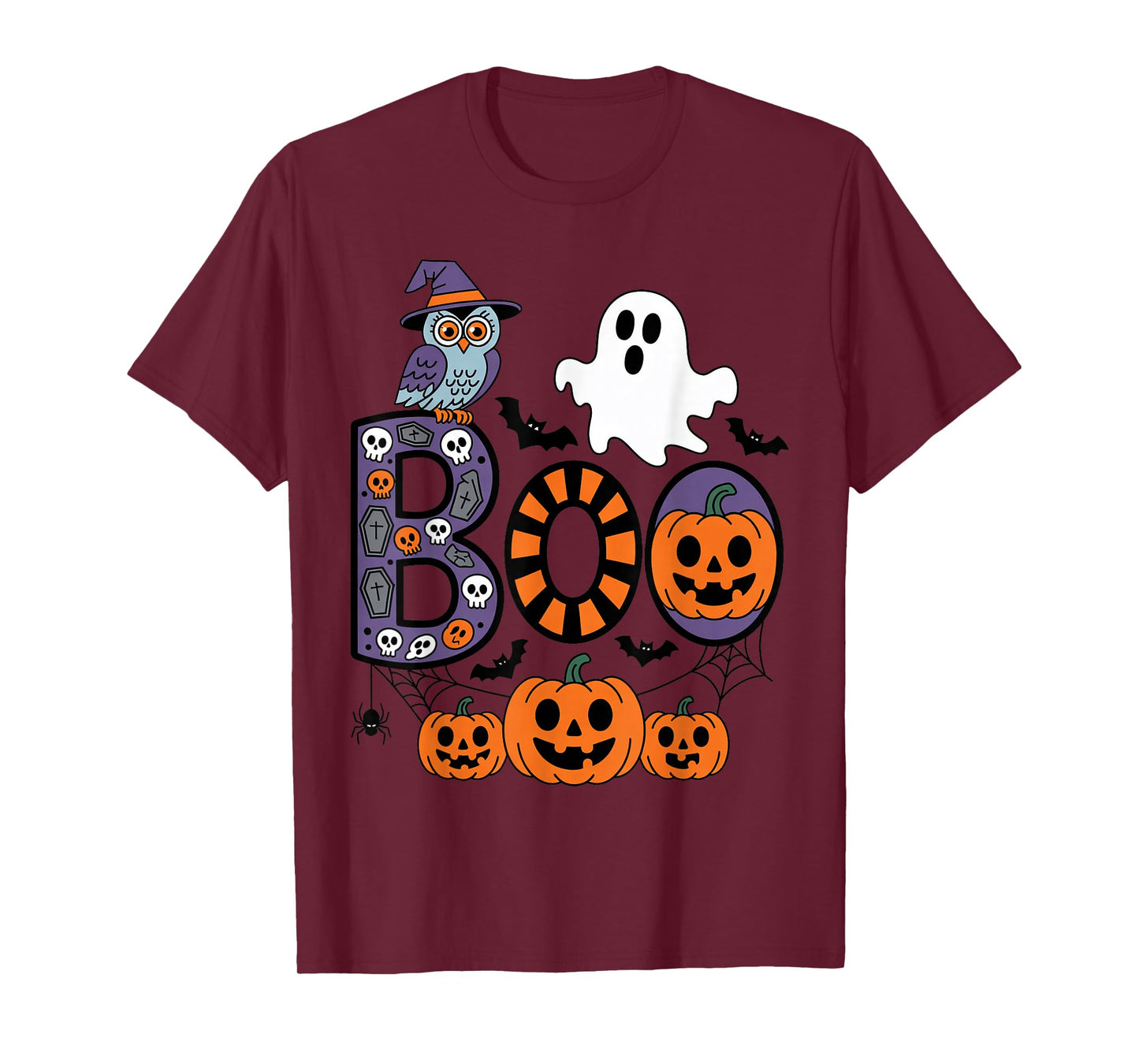 Happy Halloween Boo Costume with Witch Owl Ghost Pumpkins T-Shirt