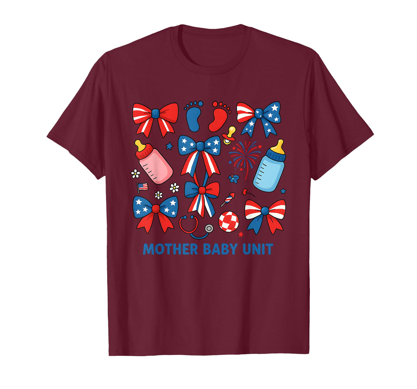 NICU Mother Baby Nurse 4th Of July Postpartum Nursing T-Shirt