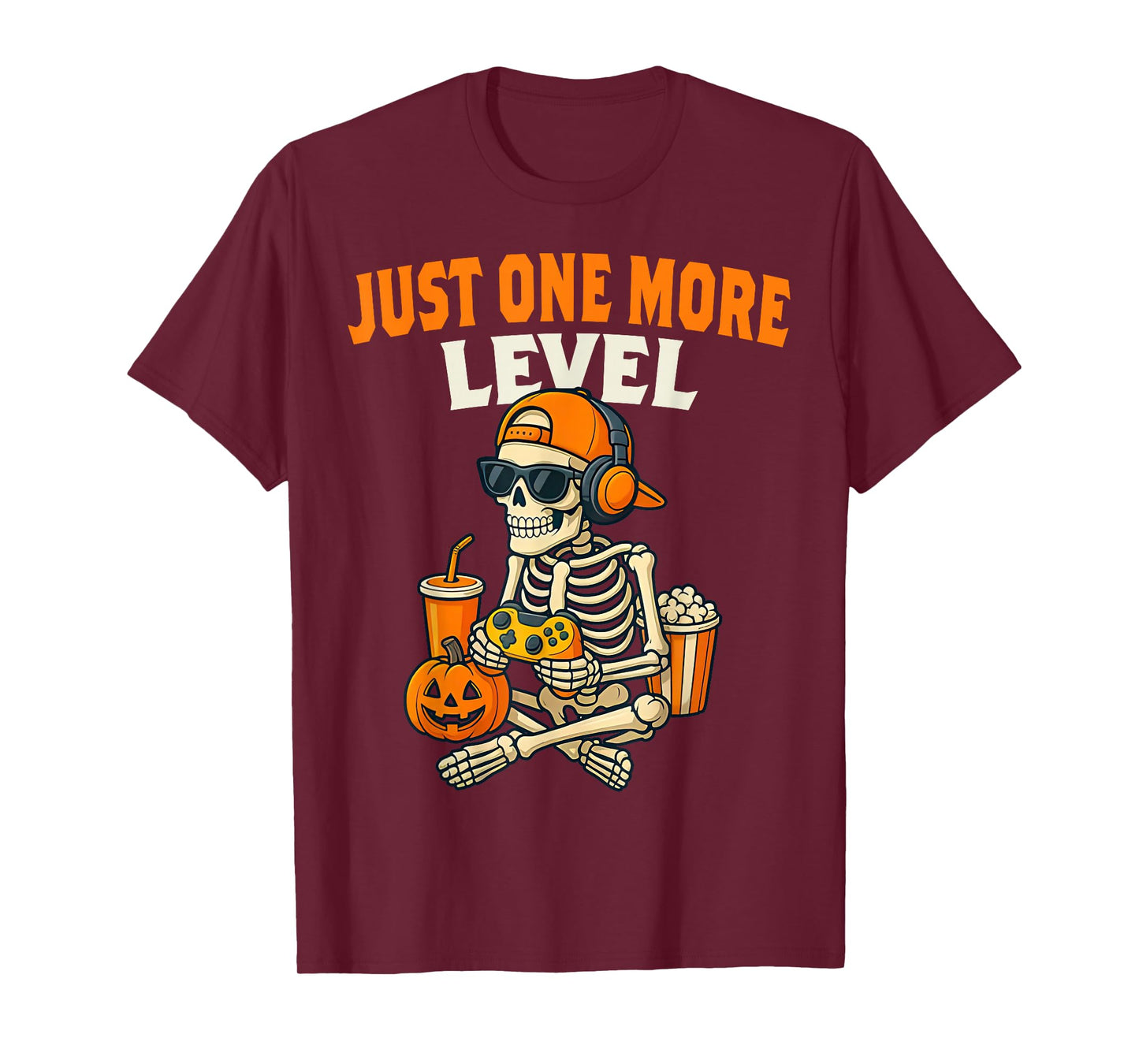Spooky Gamer One More Level Halloween Skeleton Gaming Boys T-Shirt