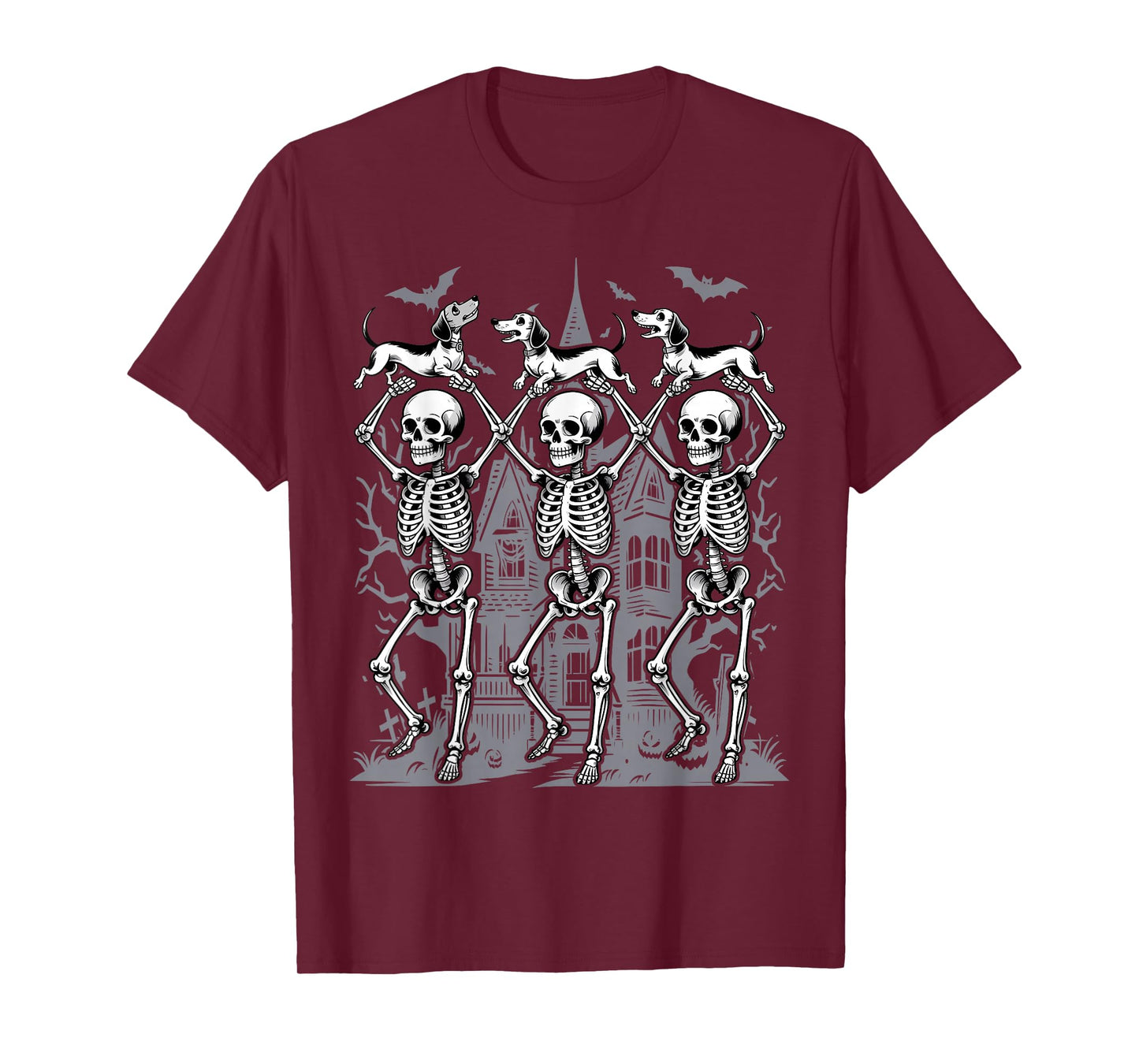 Retro Dancing Skeletons Dachshund Cute Halloween Dog T-Shirt