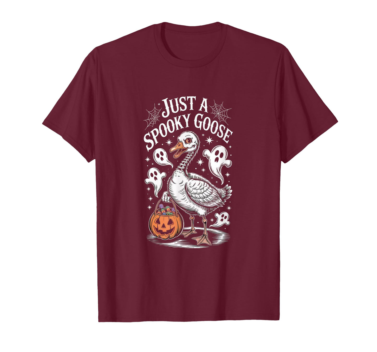 Just A Spooky Goose Skeleton Ghost Pumpkin Halloween Goose T-Shirt