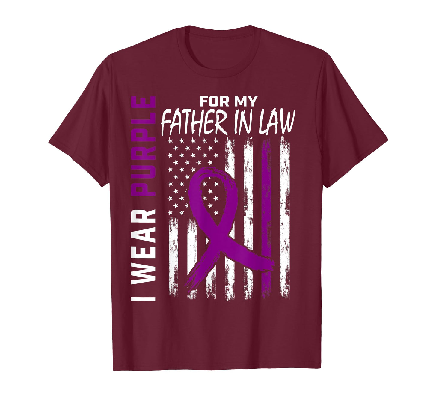 Purple Father In Law Dementia Alzheimers Awareness USA Flag T-Shirt