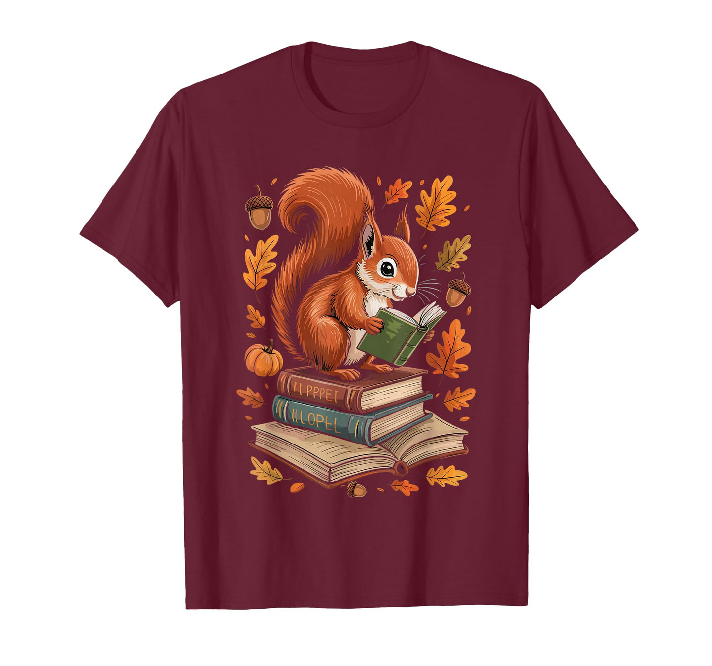 Squirrel Reading Book Lovers Fall Leaves Library Books T-Shirt