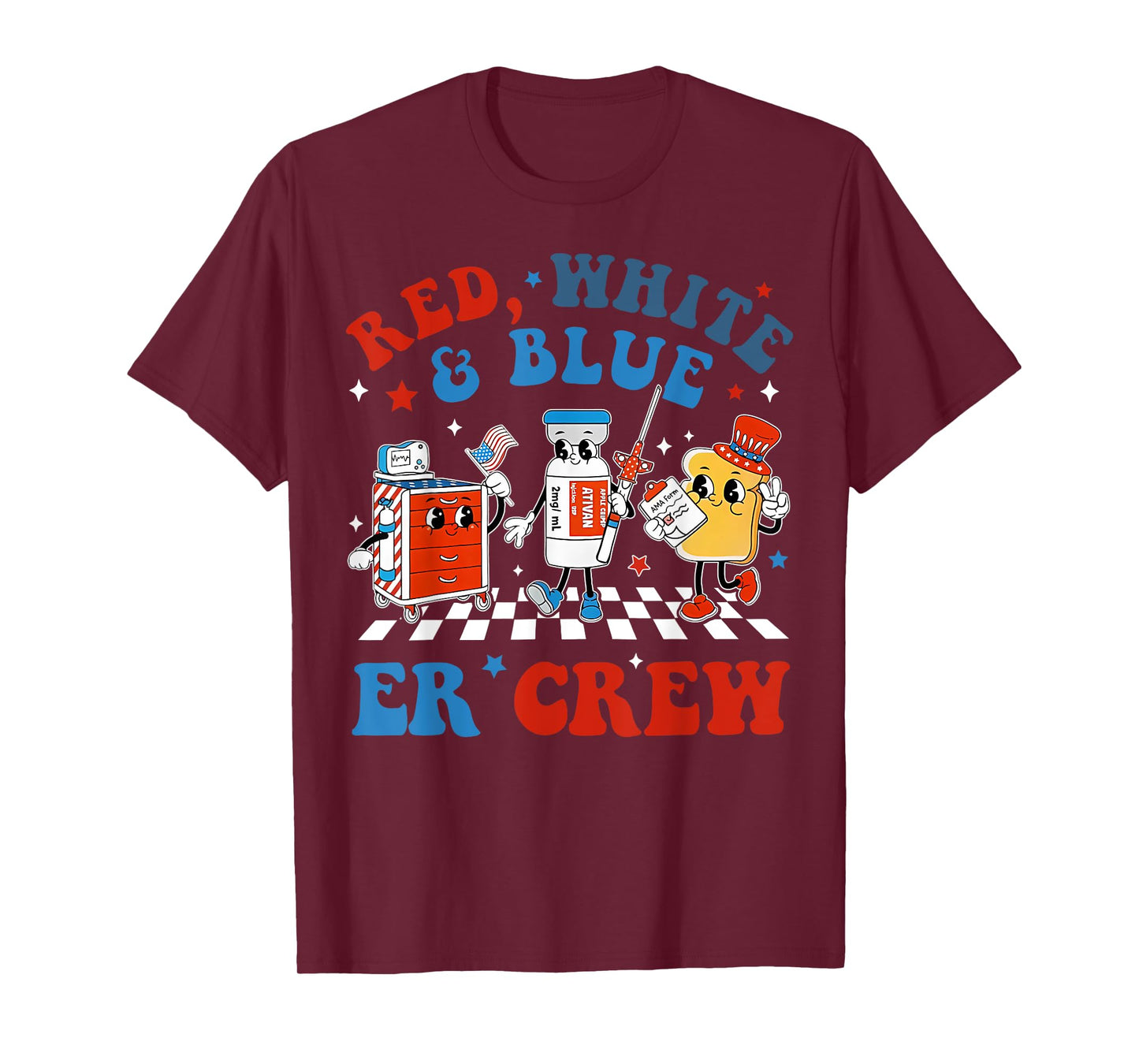 Retro Red White Blue Er Crew Emergency Room 4th Of July T-Shirt