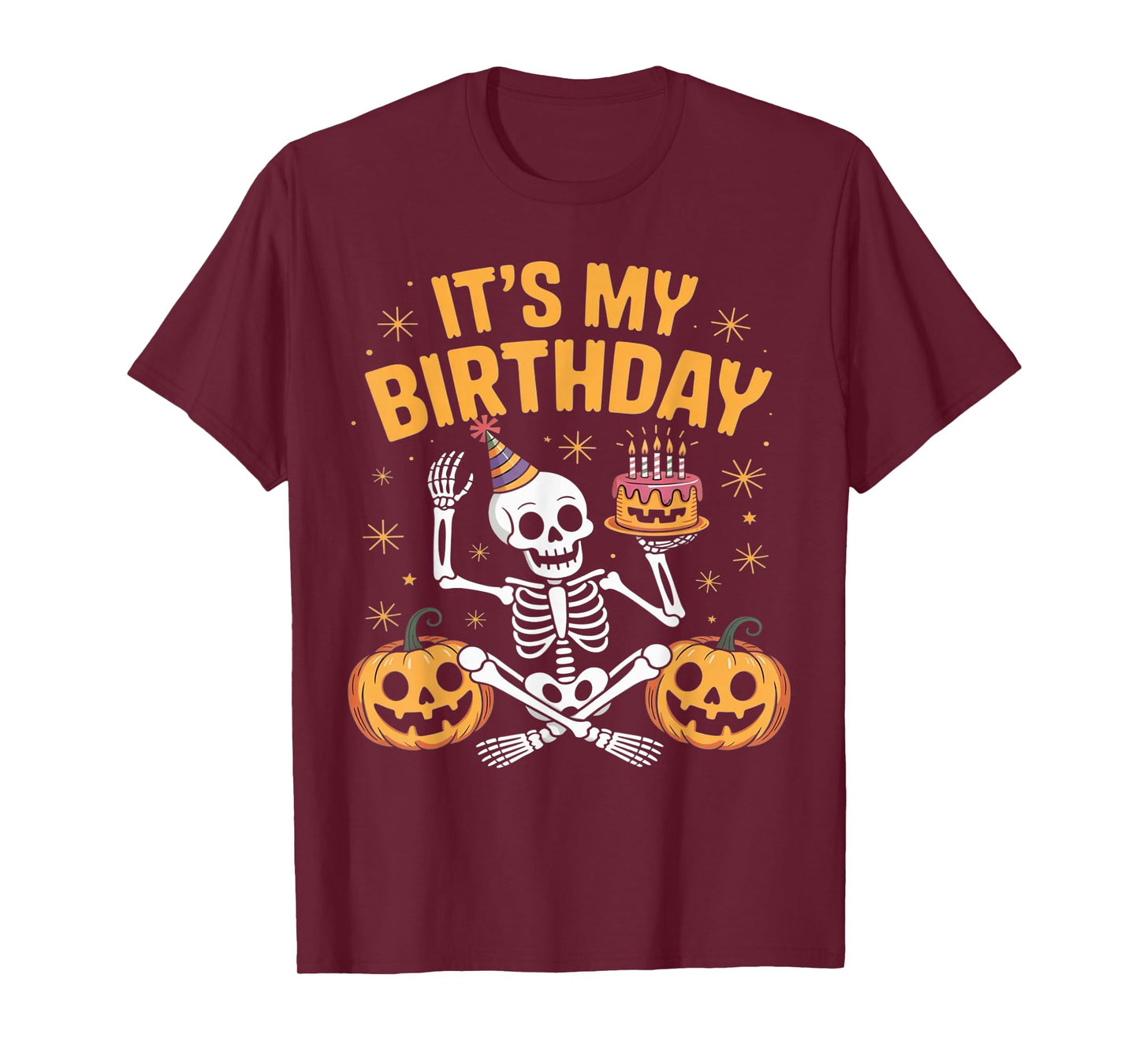 Skeleton Birthday Party Fun with Pumpkins and Cake T-Shirt