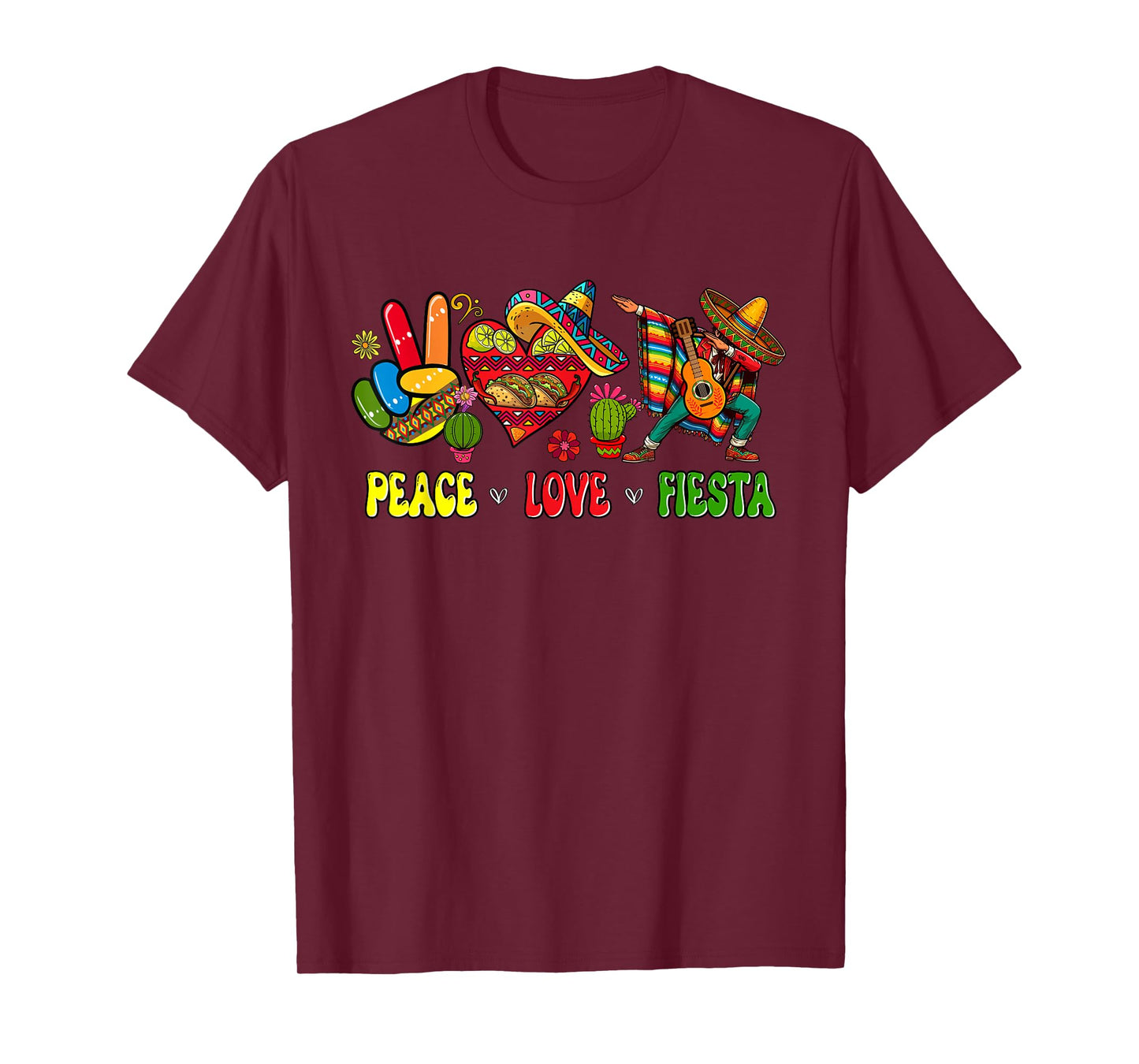 Peace Love Fiesta Cinco De Mayo Dabbing Mexican Man Colourful T-Shirt
