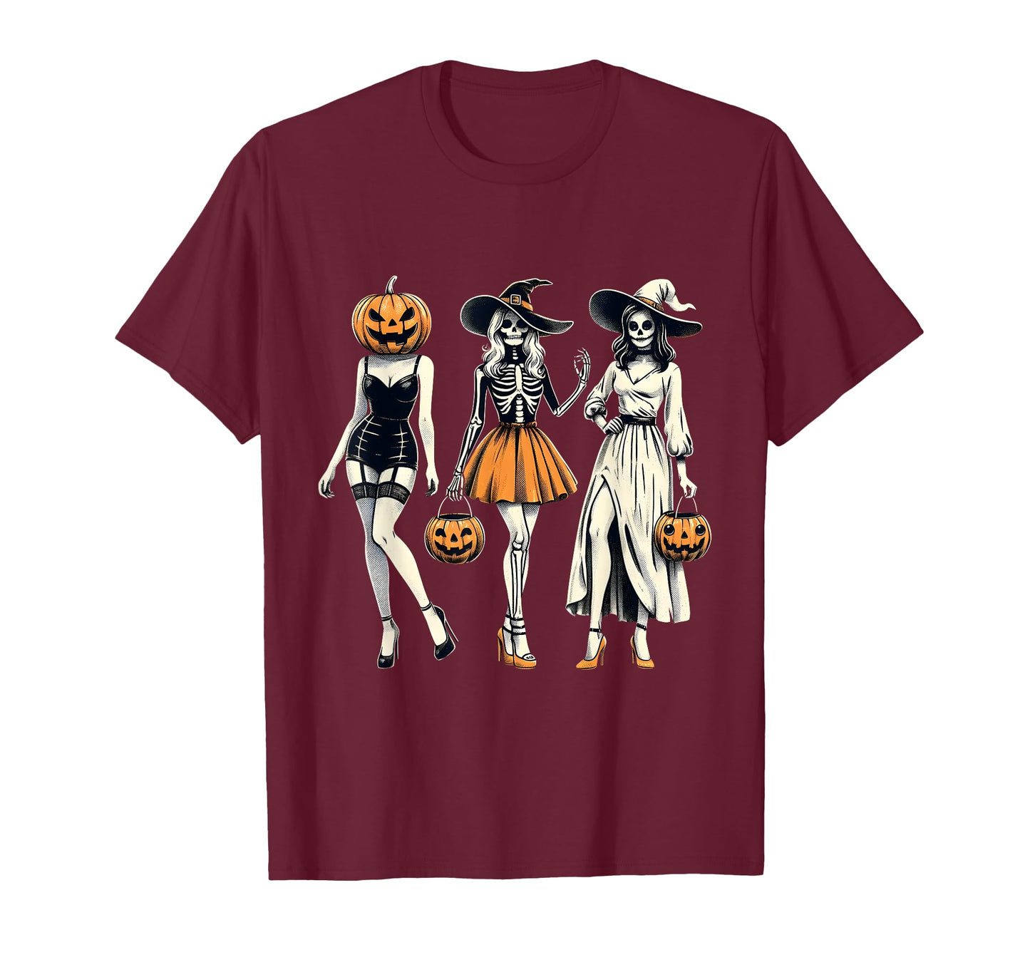 Spooky Glam Pumpkin Skeleton Witch Halloween T-Shirt