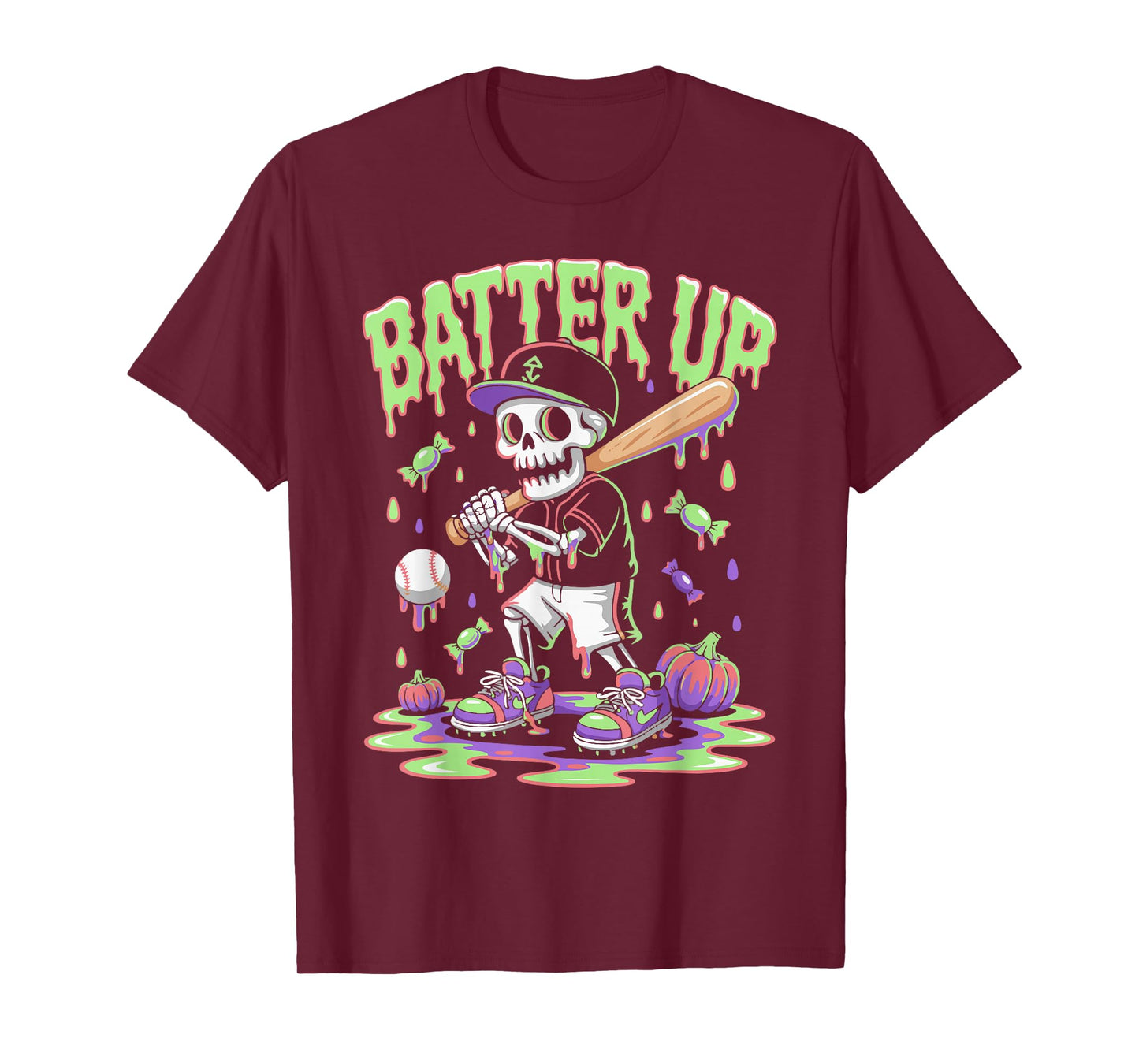 Funny Baseball Skeleton Ice Cream Drip Baseball Boys Men T-Shirt