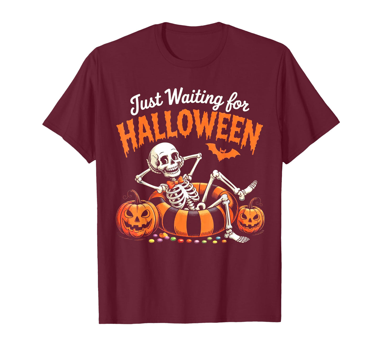 Just Waiting for Halloween Funny Skeleton Spooky Summerween T-Shirt