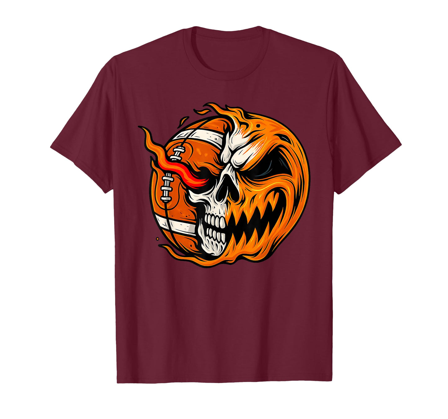 Pumpkin Skull Skeleton Spooky Football USA Player Halloween T-Shirt