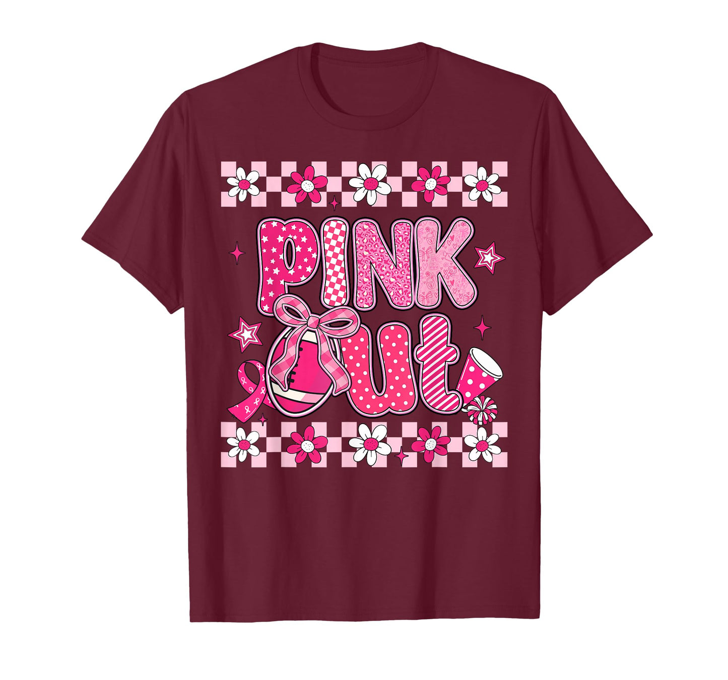 Pink Out Football Breast Cancer Awareness Women Girls T-Shirt
