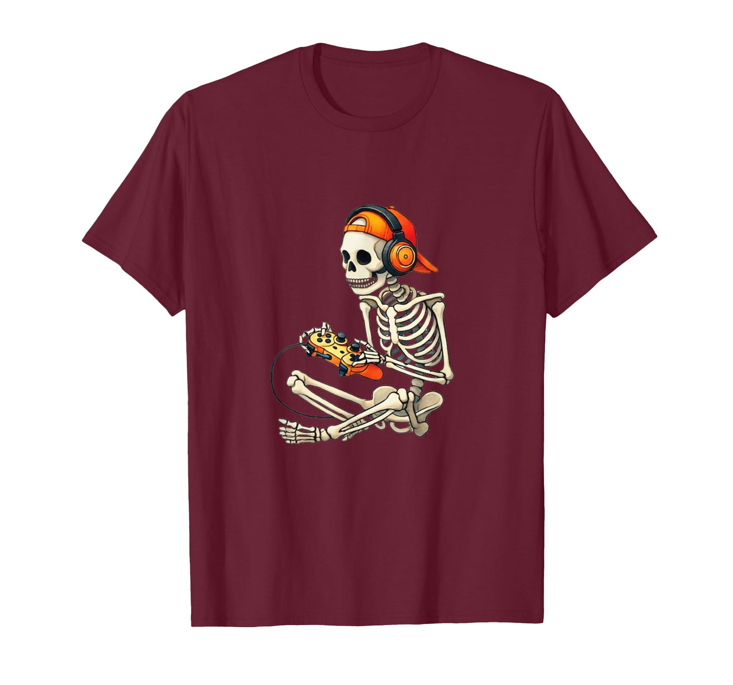 Spooky Skeleton Playing Video Game with Headphones Halloween T-Shirt