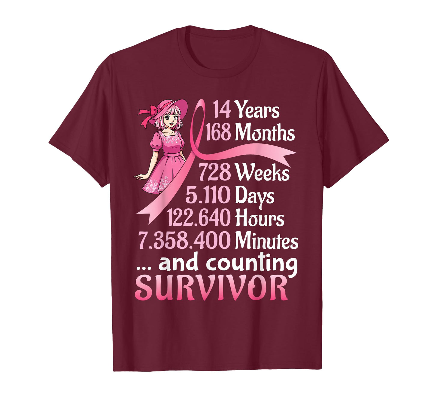 14 Years 168 Months and Counting Breast Cancer Survivor Girl T-Shirt