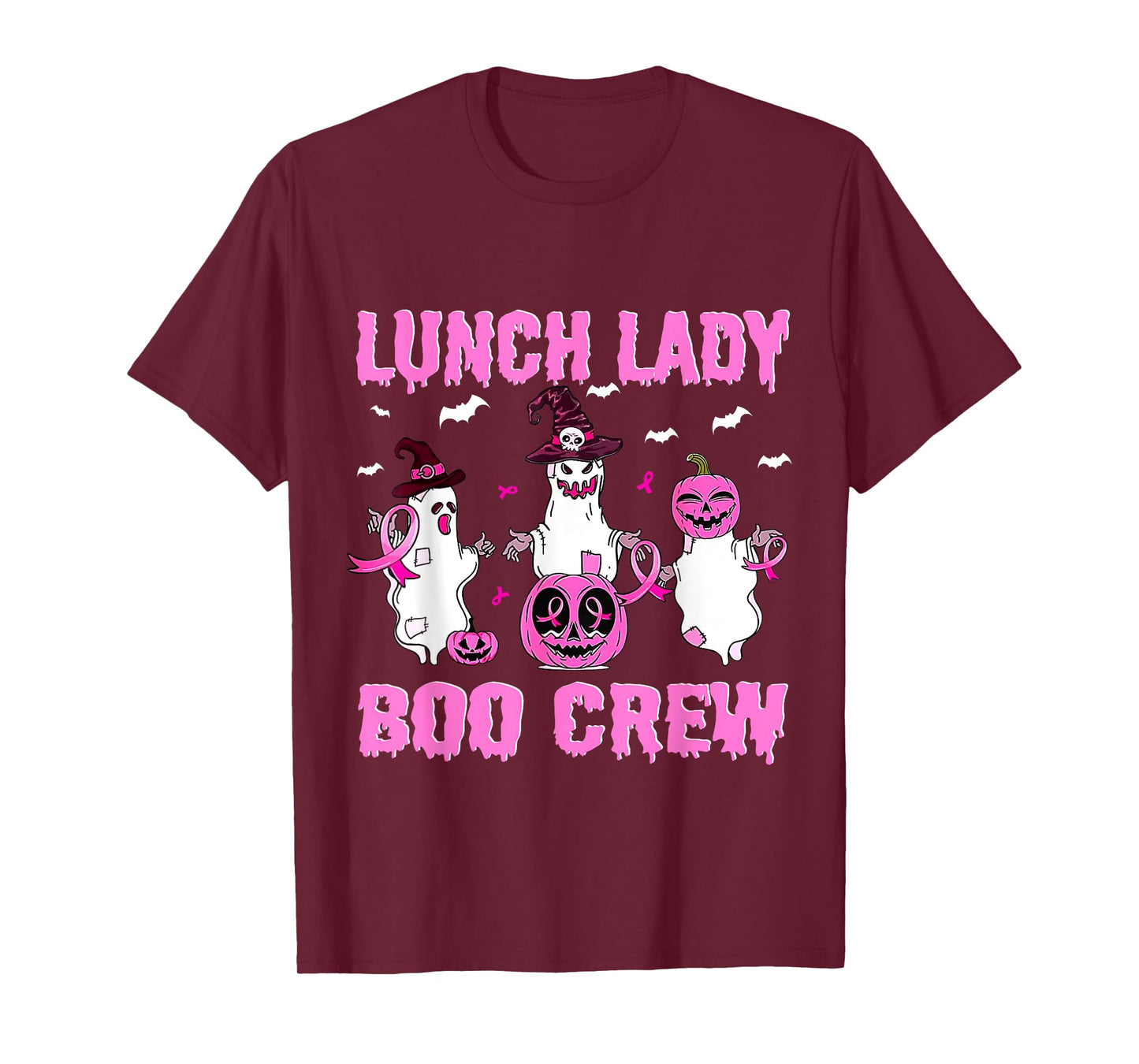 Lunch Lady Boo Crew Pumpkin Pink Breast Cancer Halloween T-Shirt