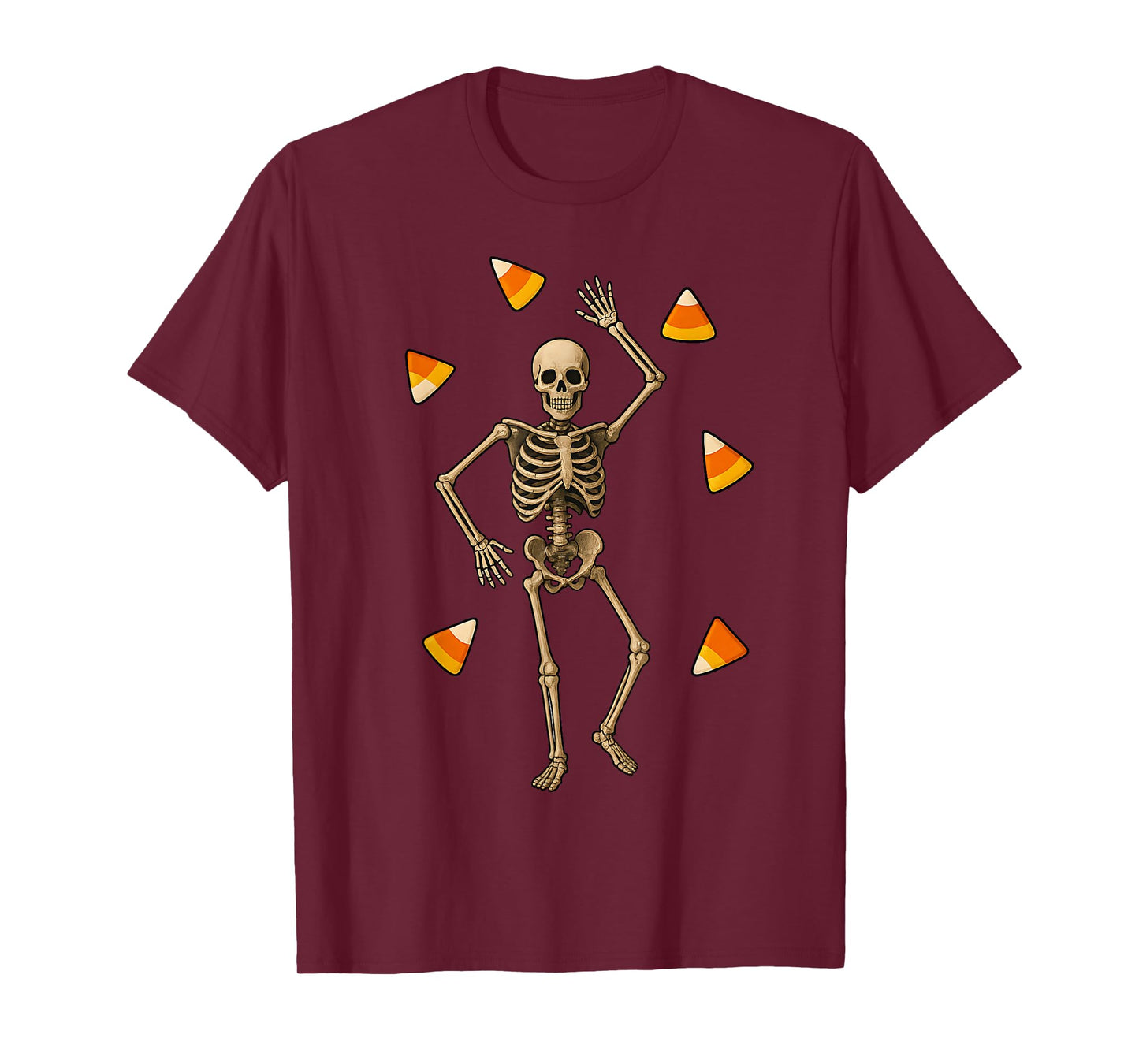 Halloween Dancing Skeleton with Candy Corn Spooky Funny T-Shirt
