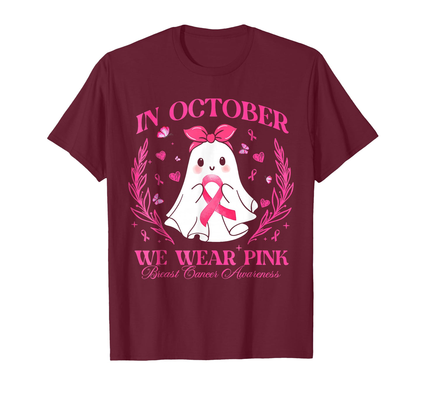 In October We Wear Pink Ghost Witch Breast Cancer Awareness T-Shirt
