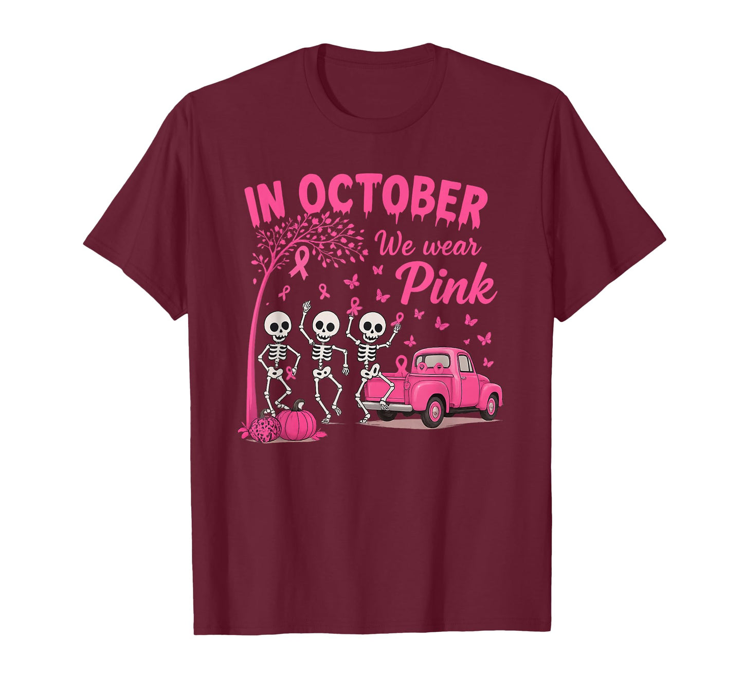 in October We Wear Pink Breast Cancer Awareness Halloween T-Shirt