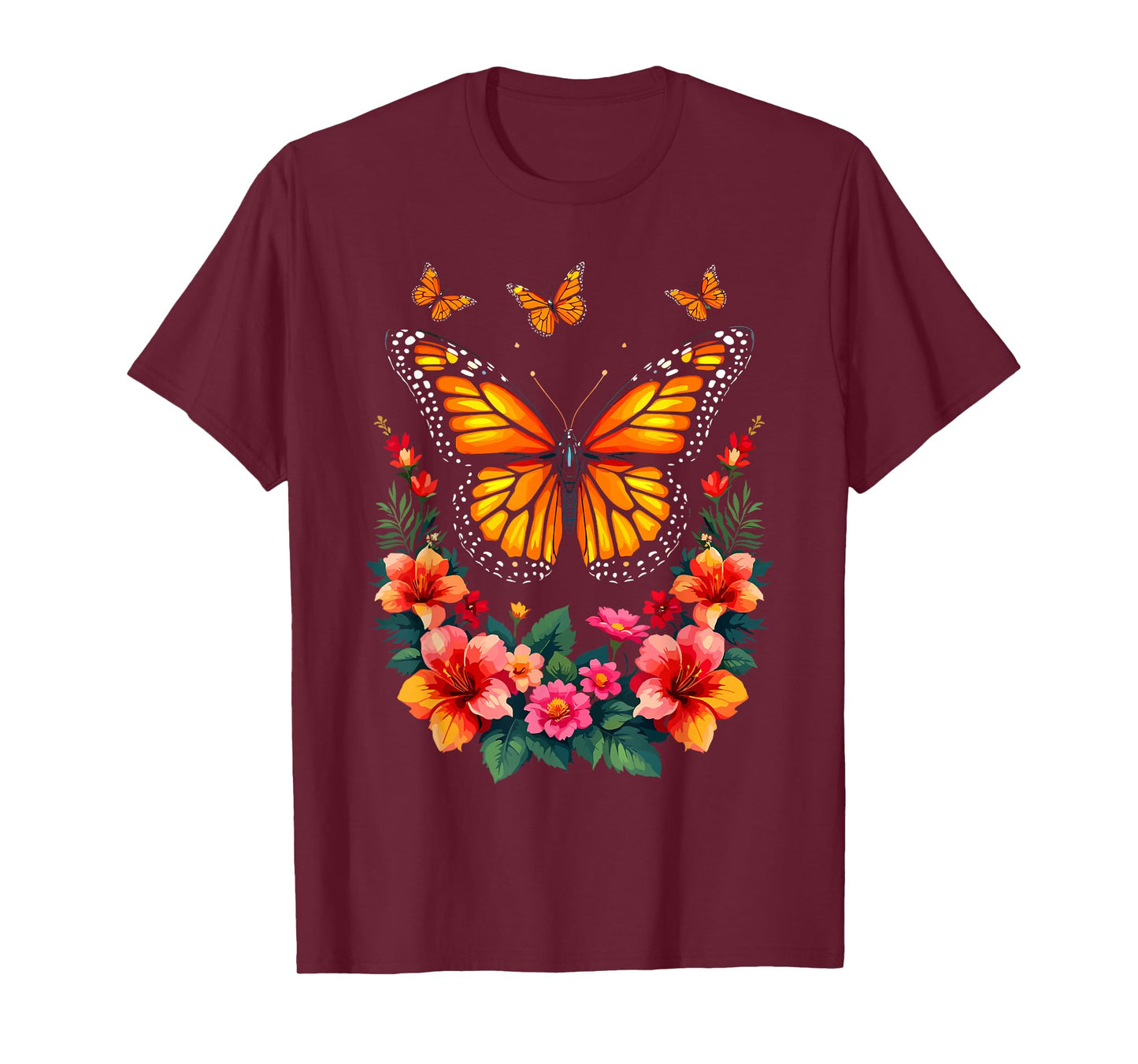 Butterfly With Flowers, Women | Monarch Butterfly Aesthetic T-Shirt