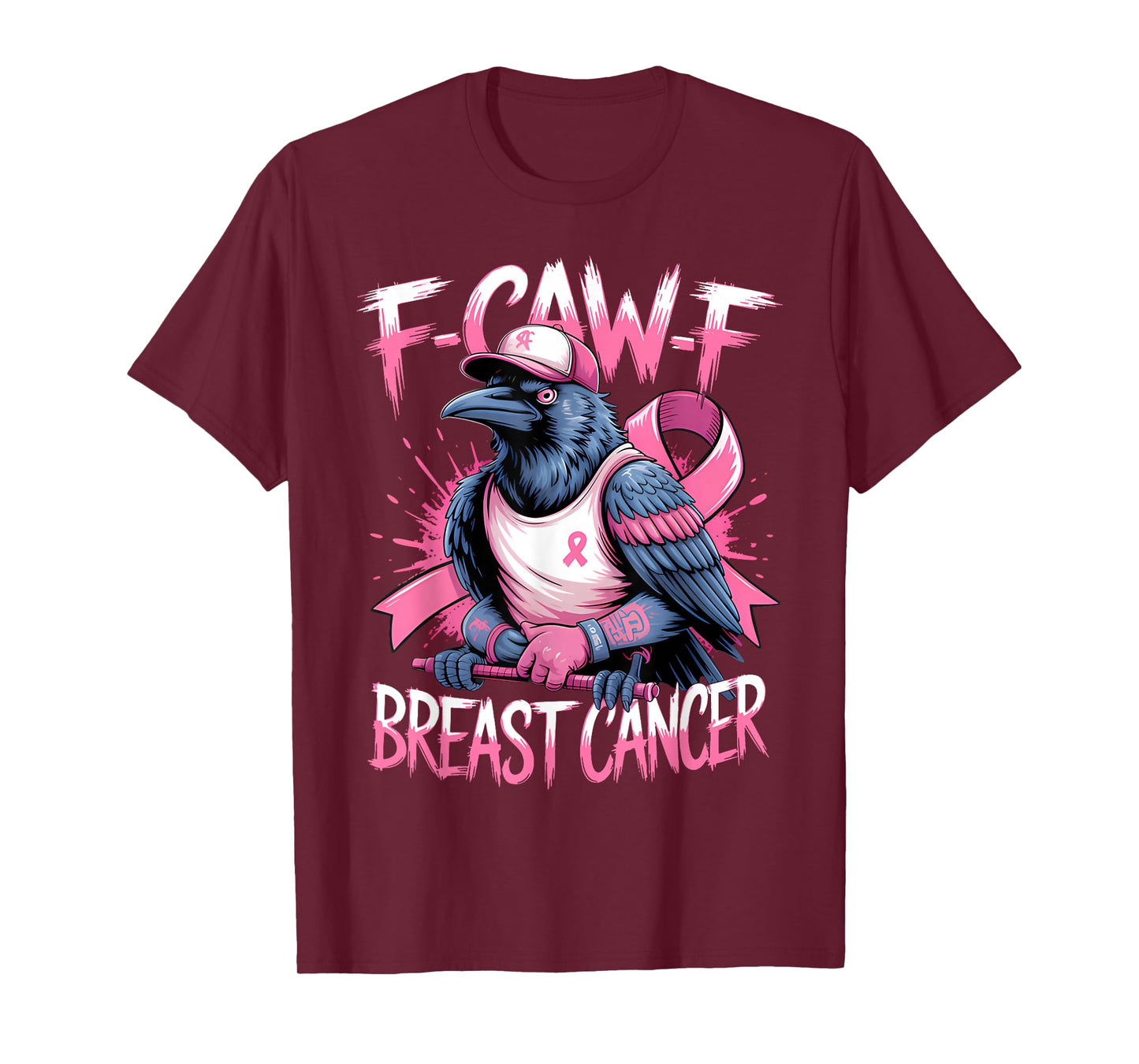 F Caw F Raven Pink Ribbon Breast Cancer Awareness T-Shirt