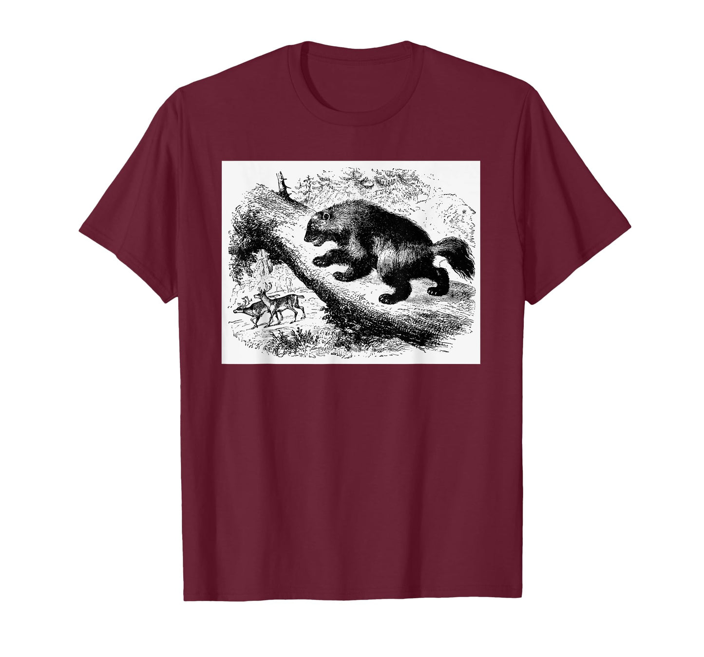 Realist Wild Wolverine Animal Illustration Hand Drawn Art T-Shirt