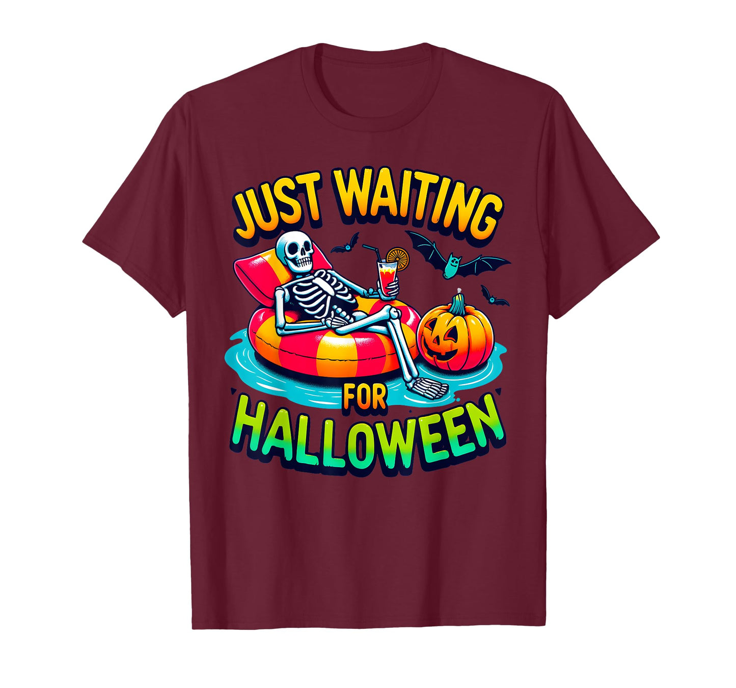 Just Waiting for Halloween Spooky Skeleton Summer Halloween Men Women T-Shirt