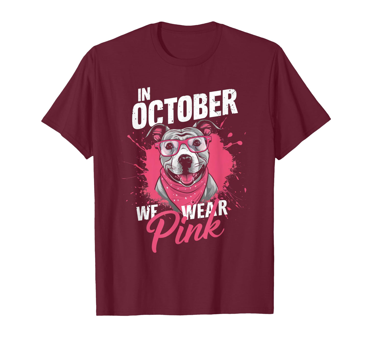 In October We Wear Pink Breast Cancer Awareness Pitbull Dog T-Shirt