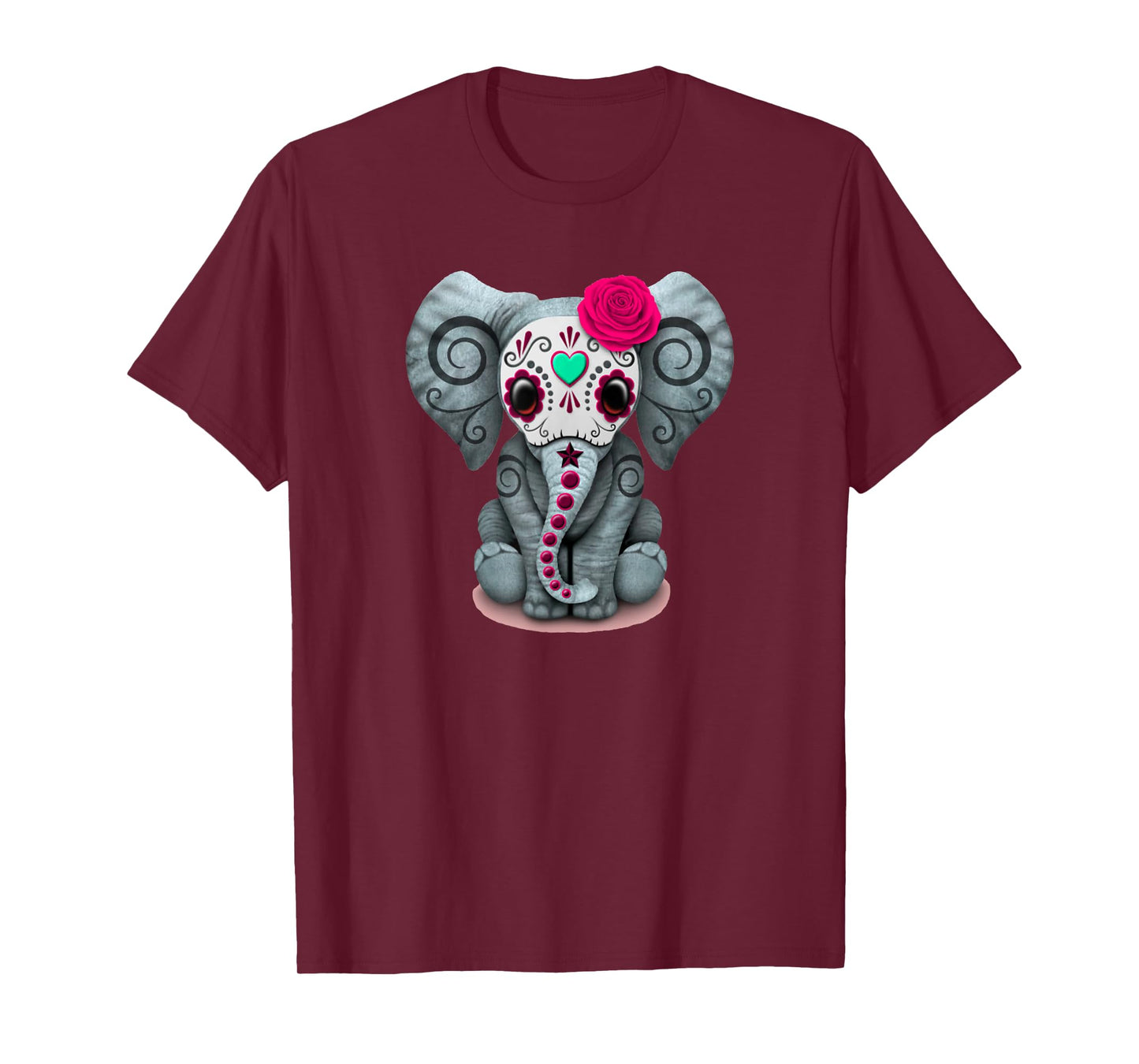 Sugar Skull Red Rose Elephant Day Of The Dead Halloween T-Shirt