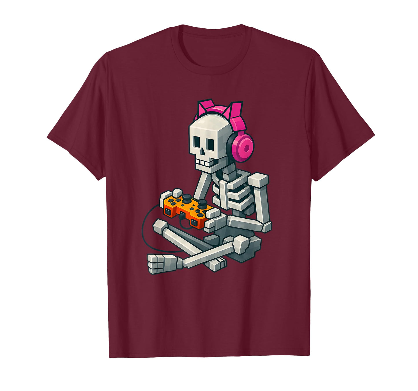 Halloween Skeleton Gamer Pixel Video Gaming Women Girls Kids T-Shirt