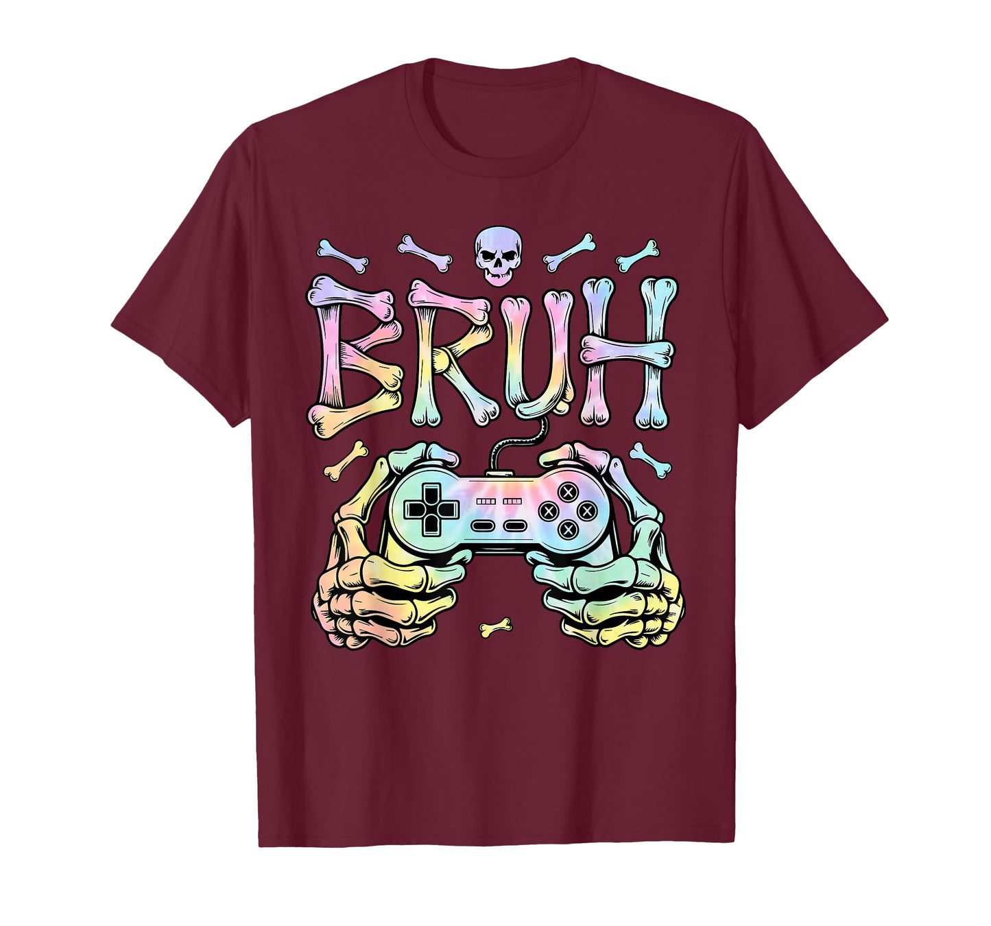 Tie Dye Bruh Skeleton Gamer Controller, Halloween Gaming Kid T-Shirt