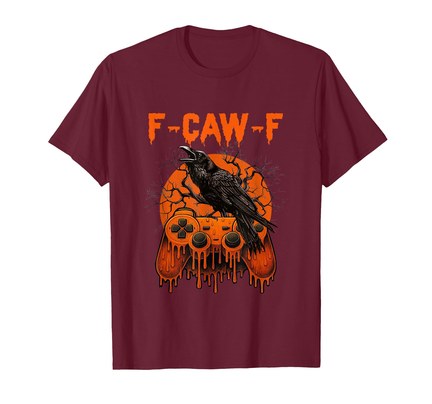 Halloween F-Caw-F Black Crow Gamer Pumpkin Dripping Gaming T-Shirt