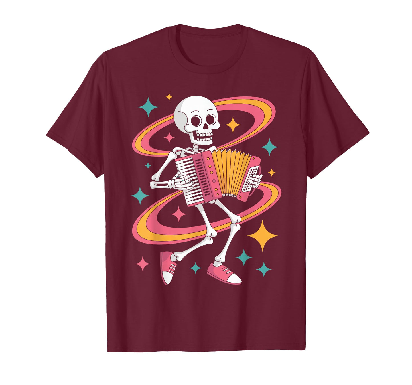 Groovy Psychedelic Skeleton Accordion Funky Vibes Halloween T-Shirt