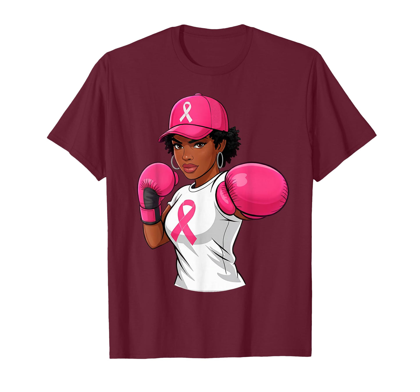Women Black African American Breast Cancer Afro Pink Ribbon T-Shirt