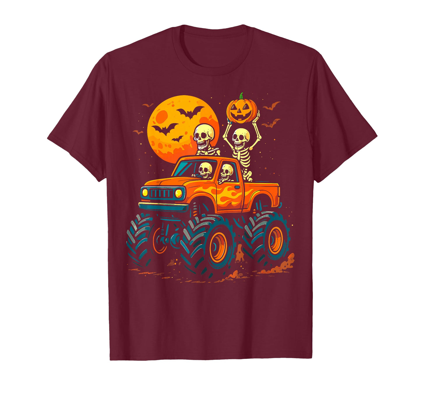 Halloween Skeletons Monster Truck Pumpkin T-Shirt