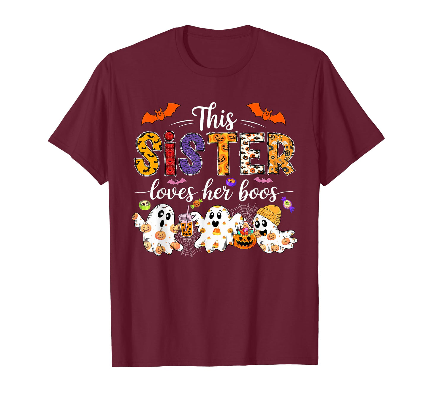 Sister Loves Her Boos Halloween Boos Lover Family Group T-Shirt