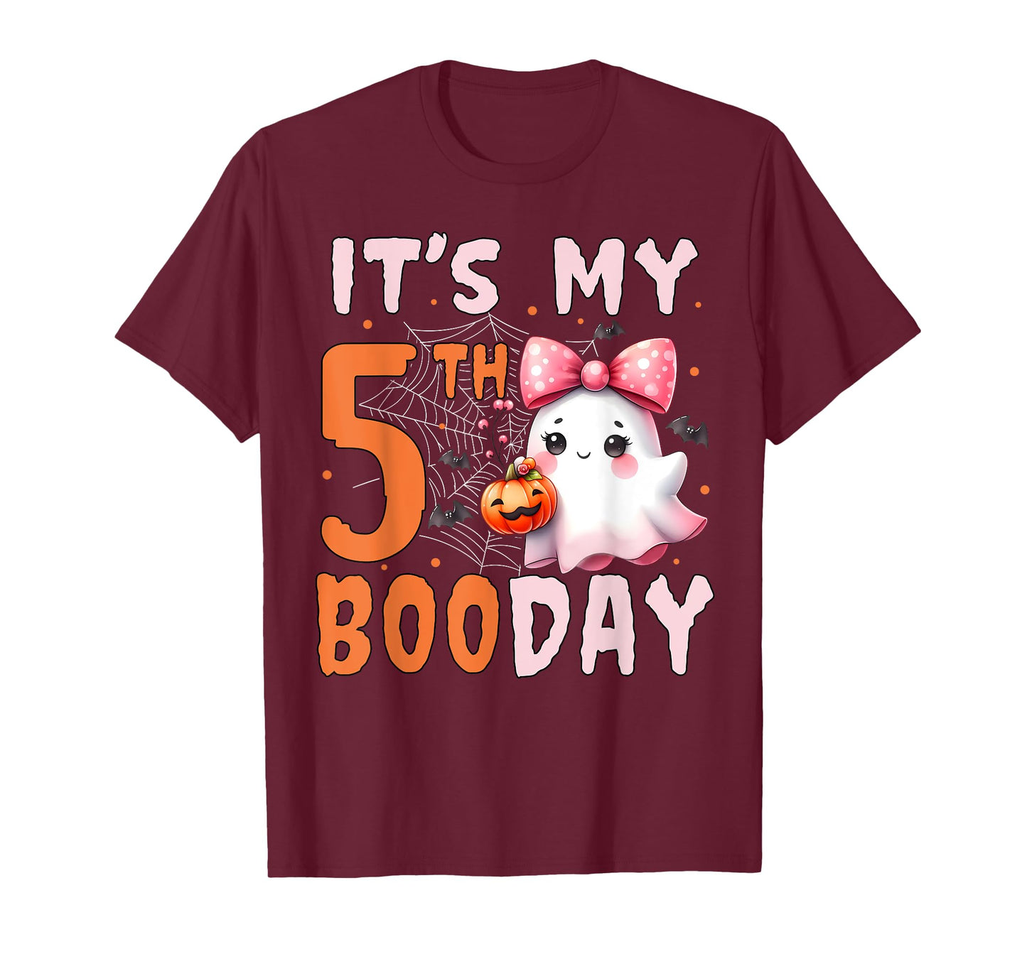 Its My Boo Day Cute Halloween 5th Birthday Ghost Bow Girl T-Shirt