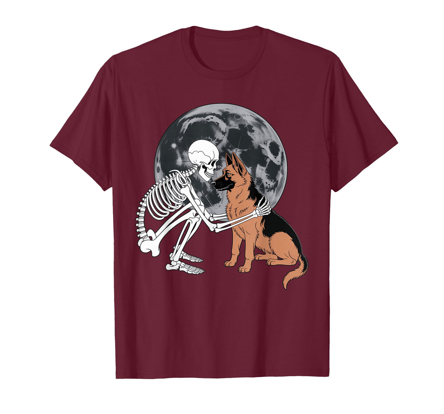 Skeleton Hugging Dog Halloween German Shepherd Lover Mom Dad T-Shirt