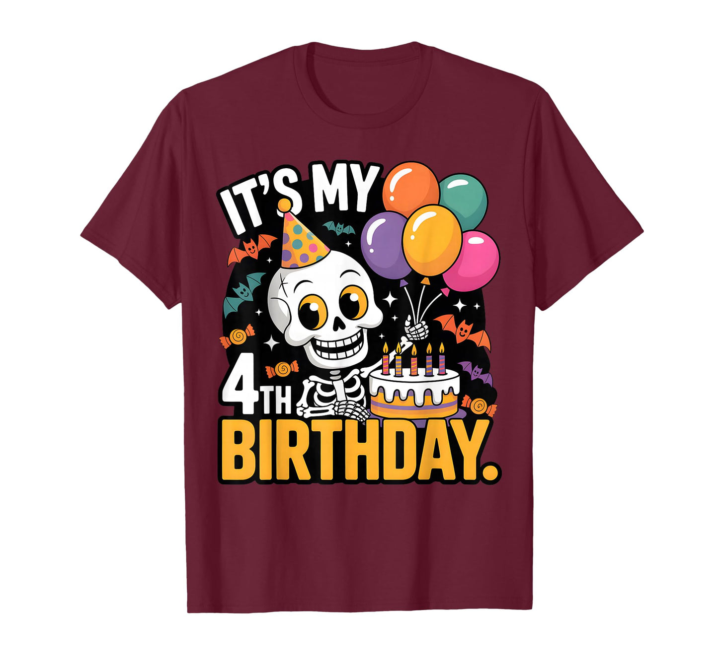 Halloween Skeleton 4th Birthday Outfit for Kids T-Shirt
