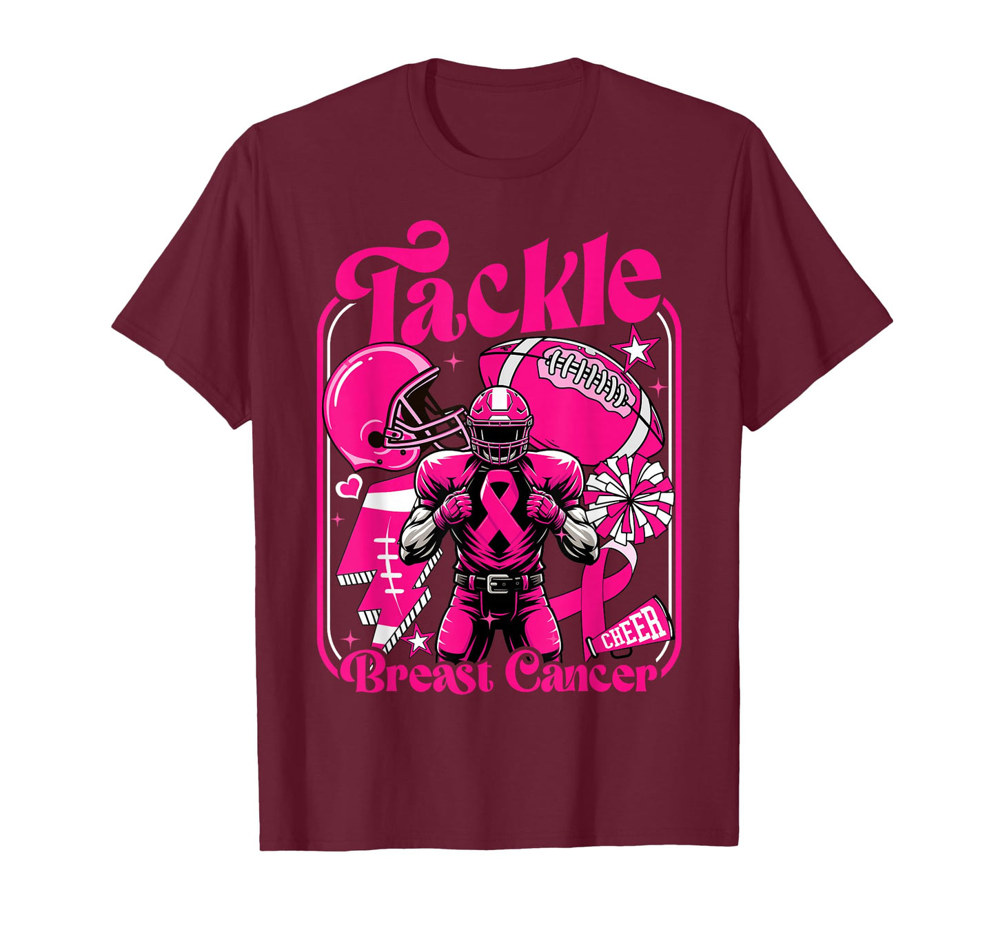 Tackle Breast Cancer Awareness Football Pink Ribbon Women T-Shirt