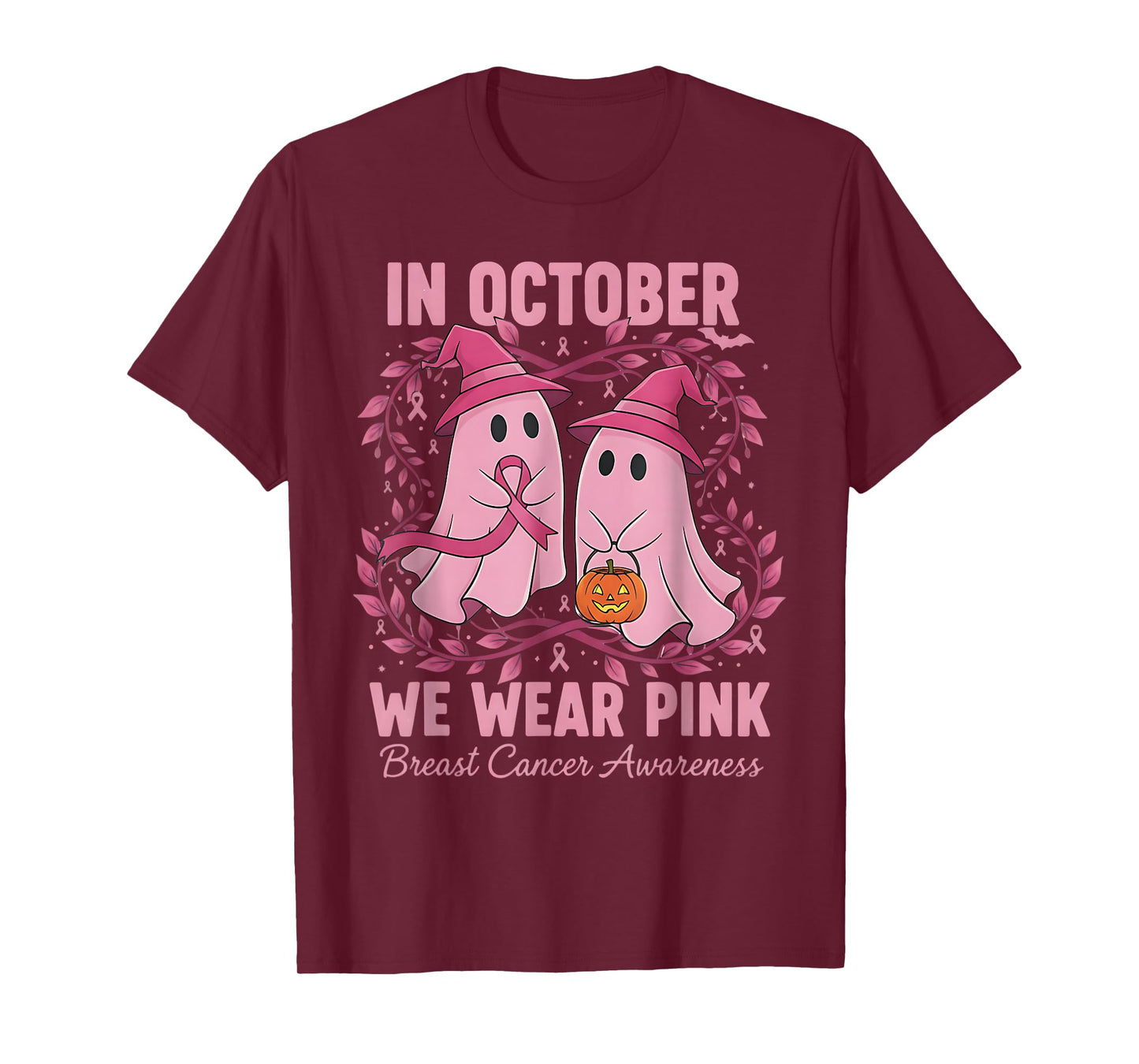 in October We Wear Pink Breast Cancer Awareness Halloween T-Shirt
