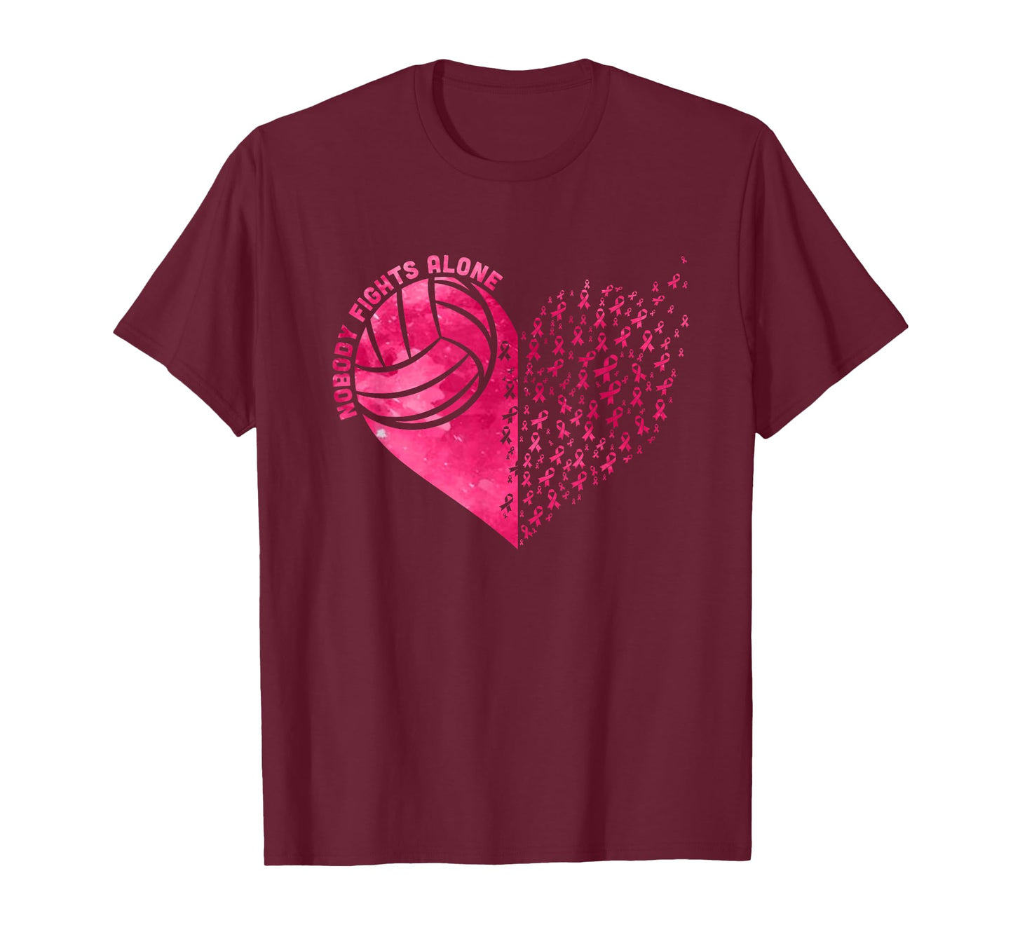 Nobody Fights Alone Pink Volleyball Breast Cancer Awareness T-Shirt