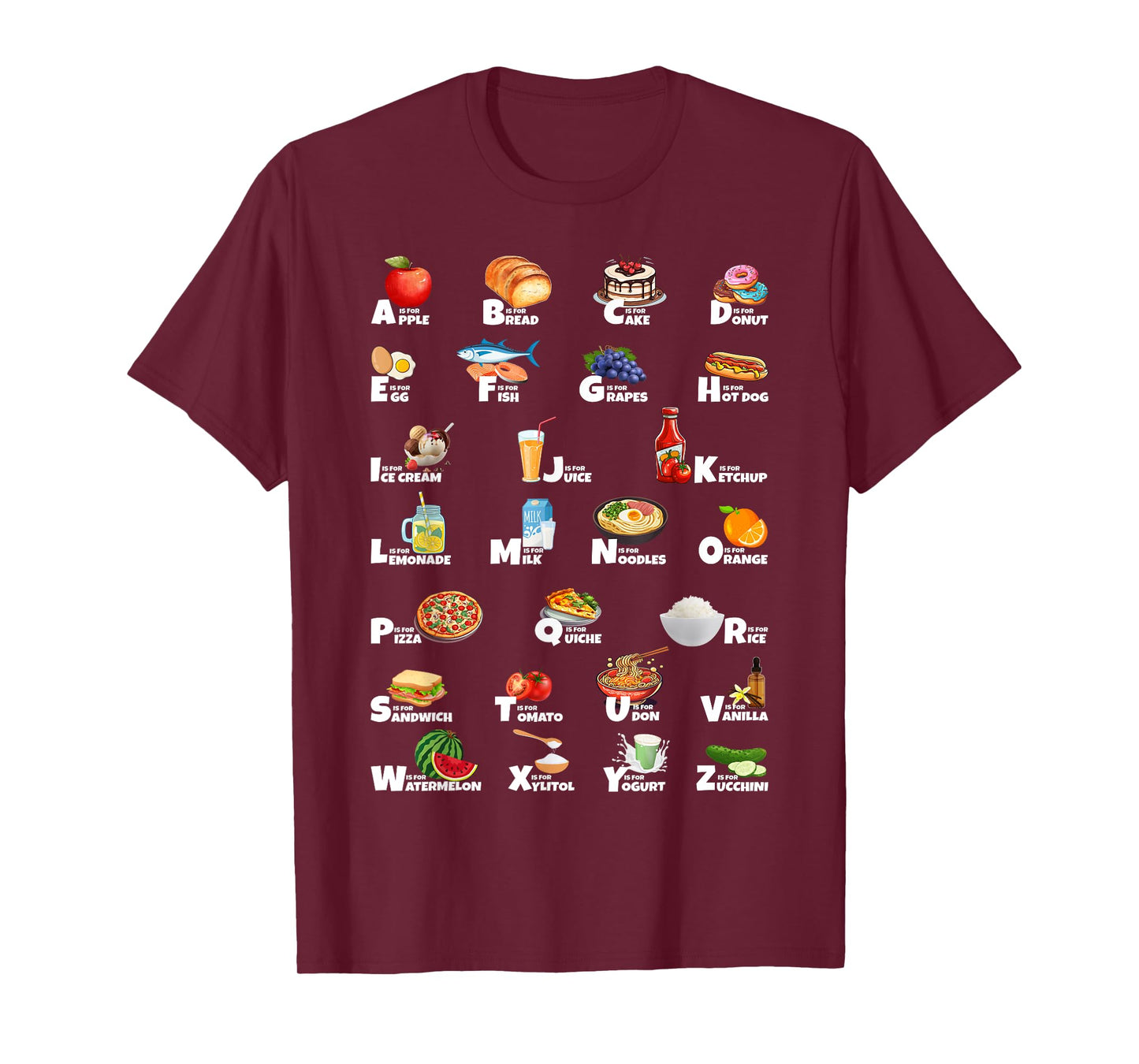 Types Of Food Identification Kids ABC´s Foodie Alphabet T-Shirt