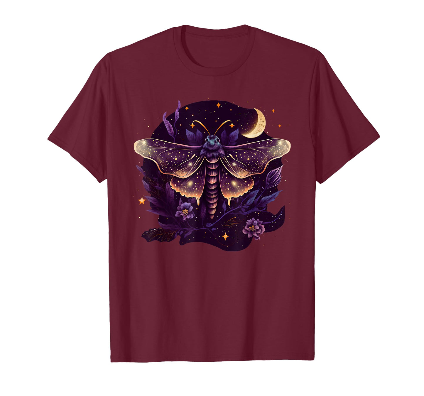Moth with moon, butterfly, flowers, stars, night, vintage T-Shirt