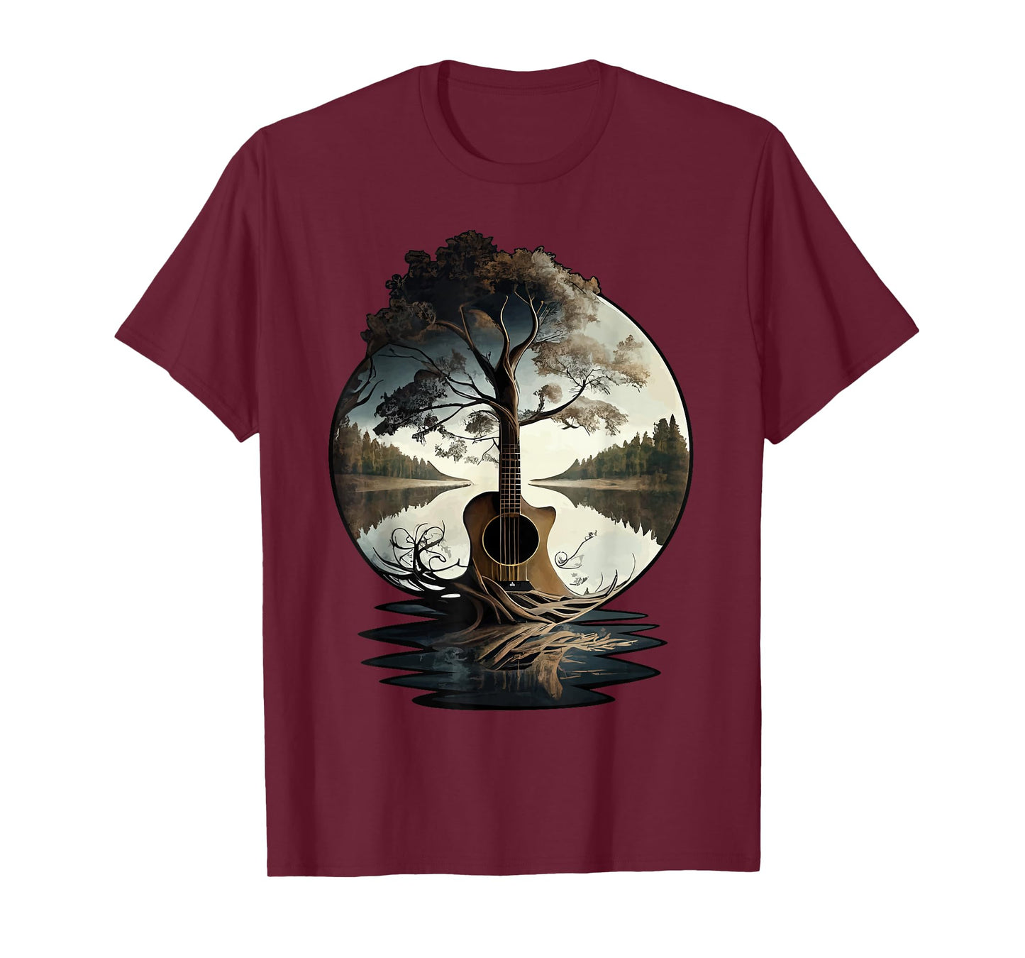 Acoustic Guitar Tree By The Lake Guitarist T-Shirt