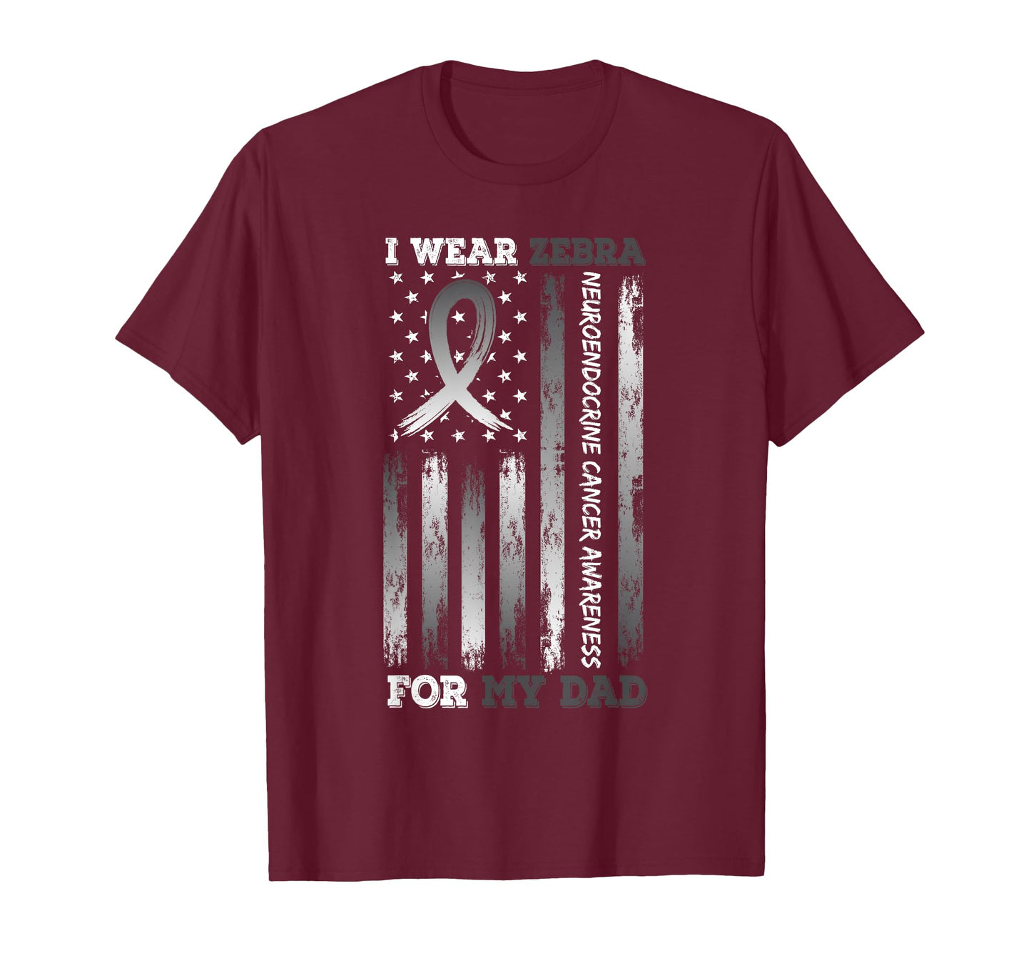 I Wear Zebra For My Dad USA Flag Ribbon Neuroendocrine Women Kids Men T-Shirt