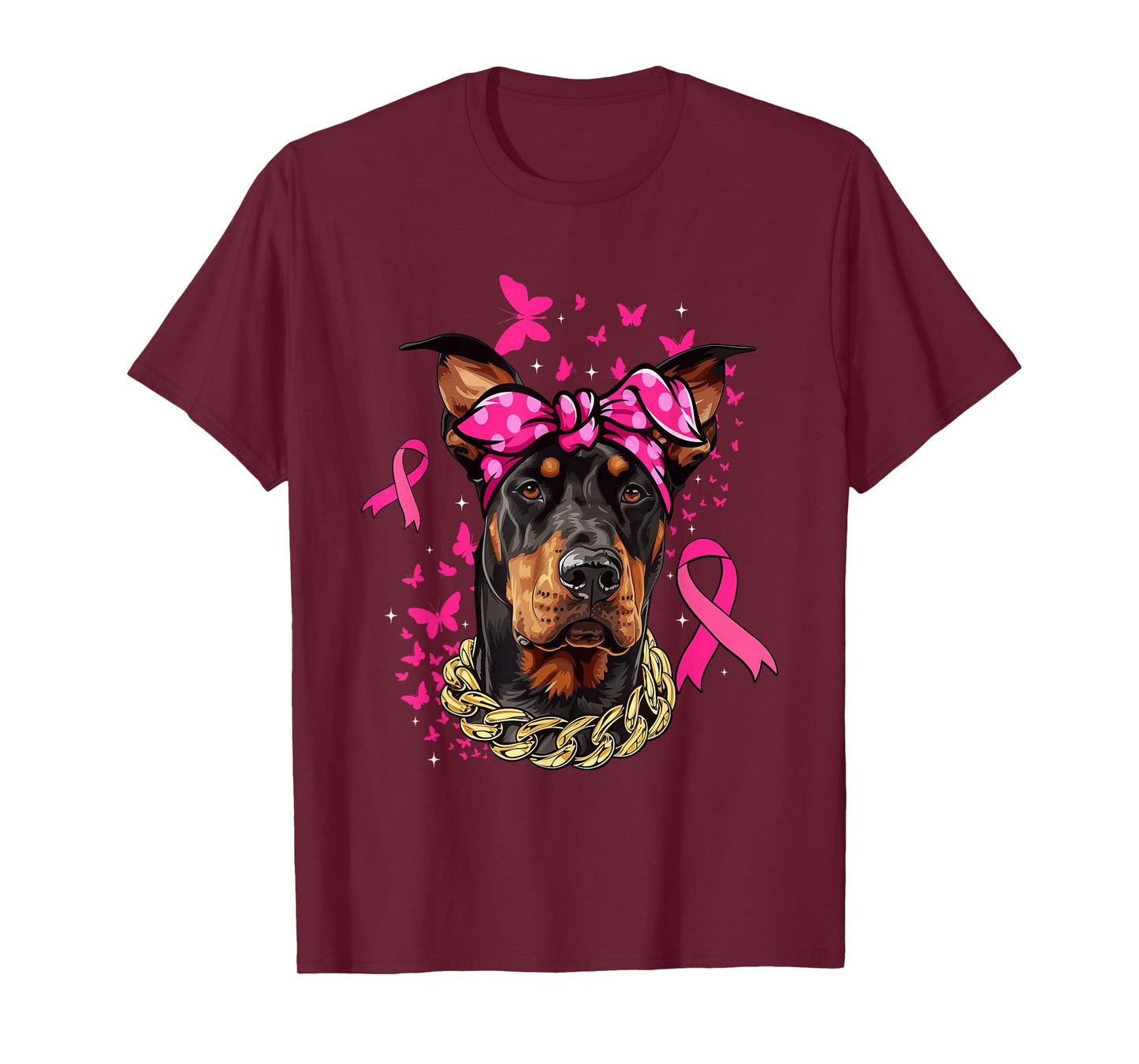 Cute Doberman Pinscher Pink Ribbon Breast Cancer Survivor T-Shirt